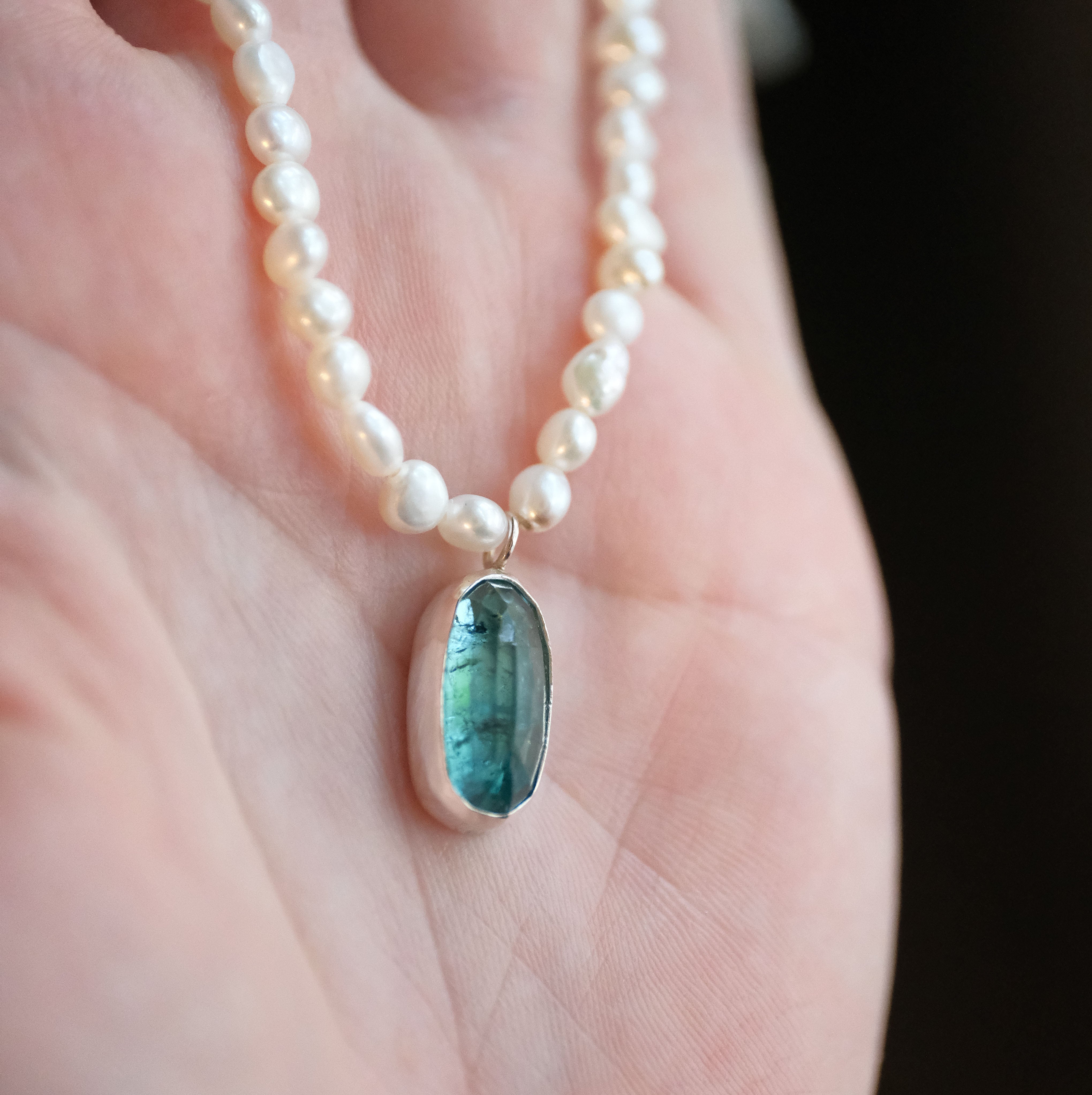 Freshwater Pearl + Aqua Tourmaline Necklace - One of a Kind