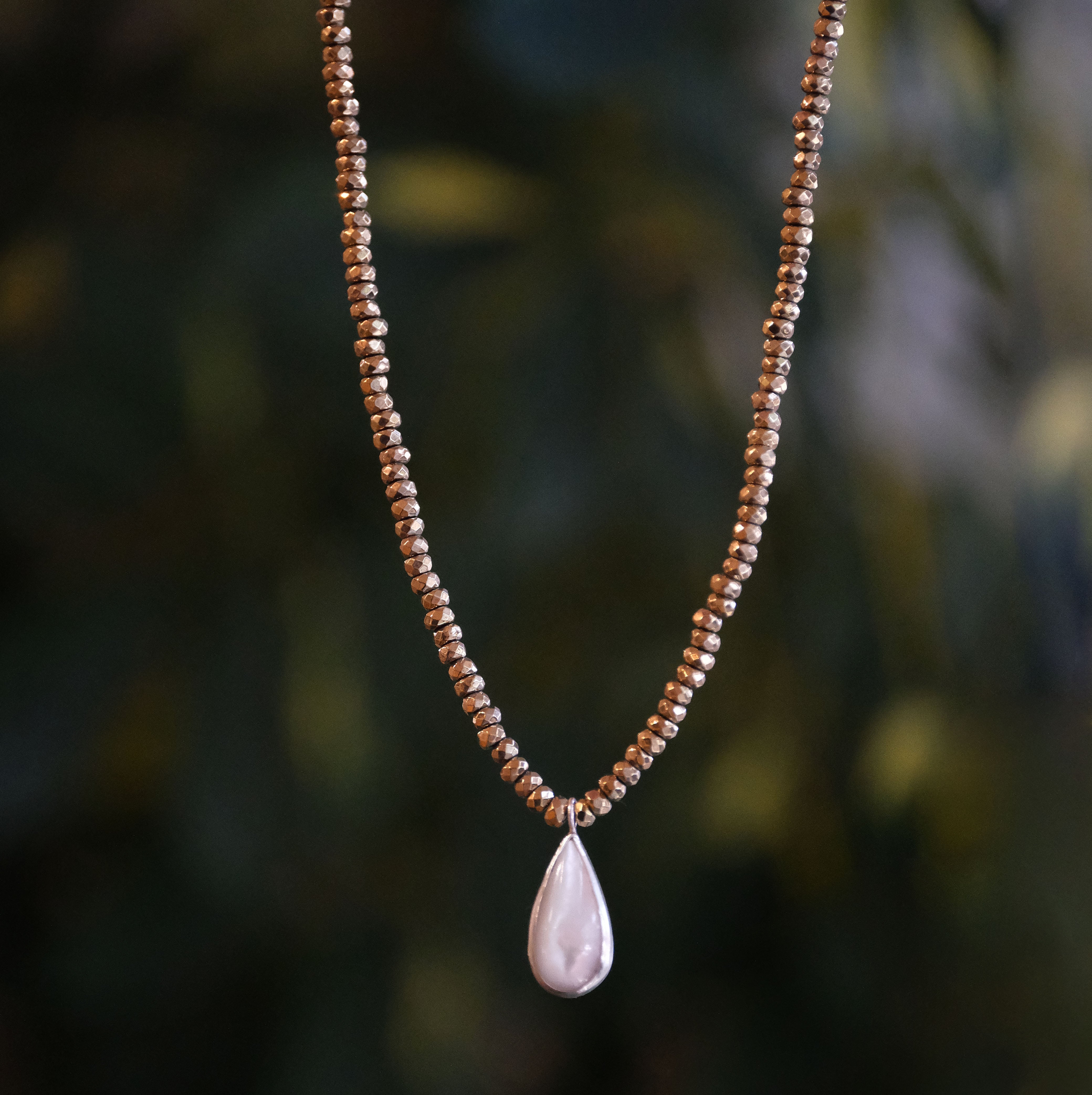 Pyrite + Mother of Pearl Sheen Necklace - One of a Kind