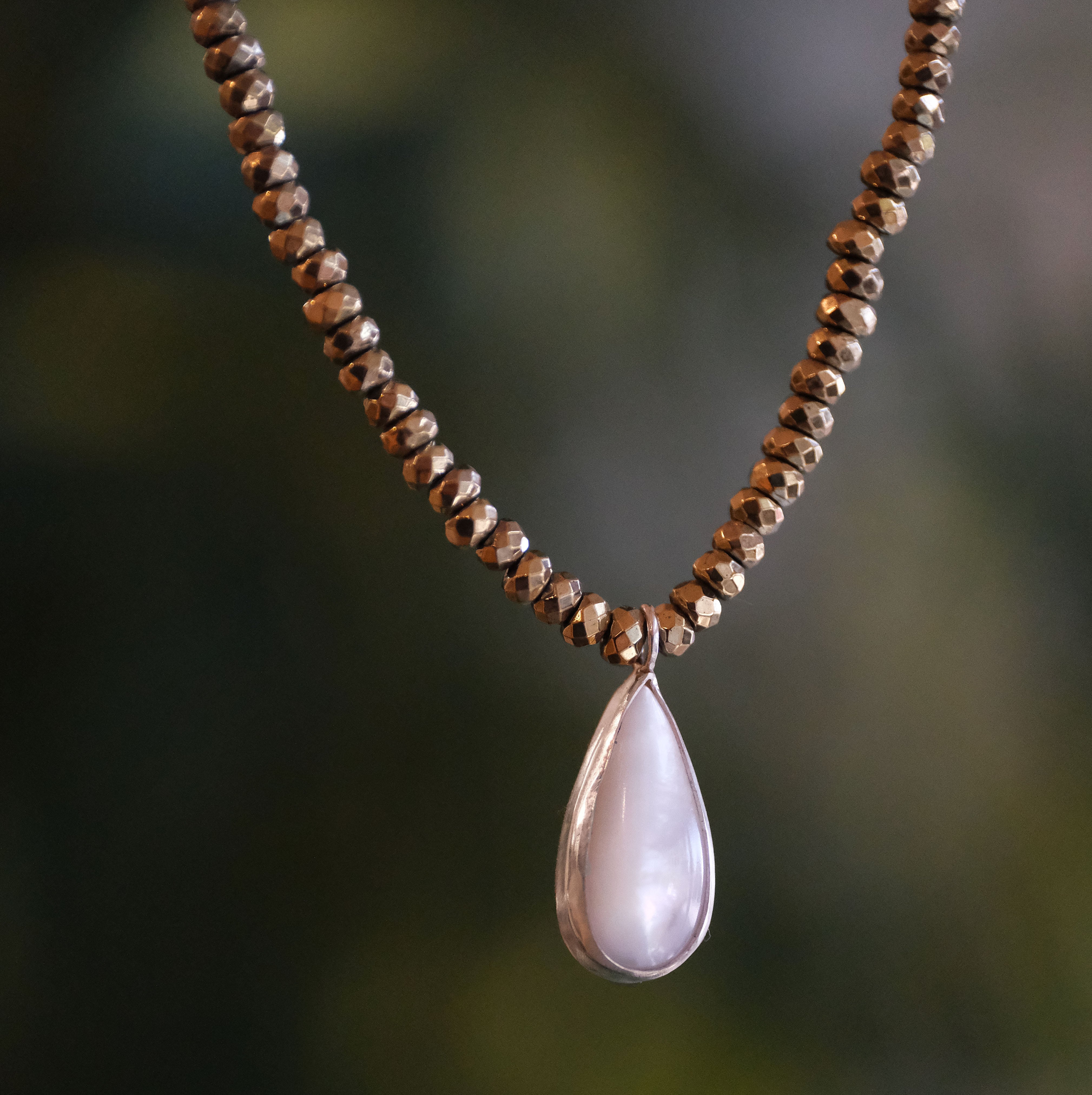 Pyrite + Mother of Pearl Sheen Necklace - One of a Kind