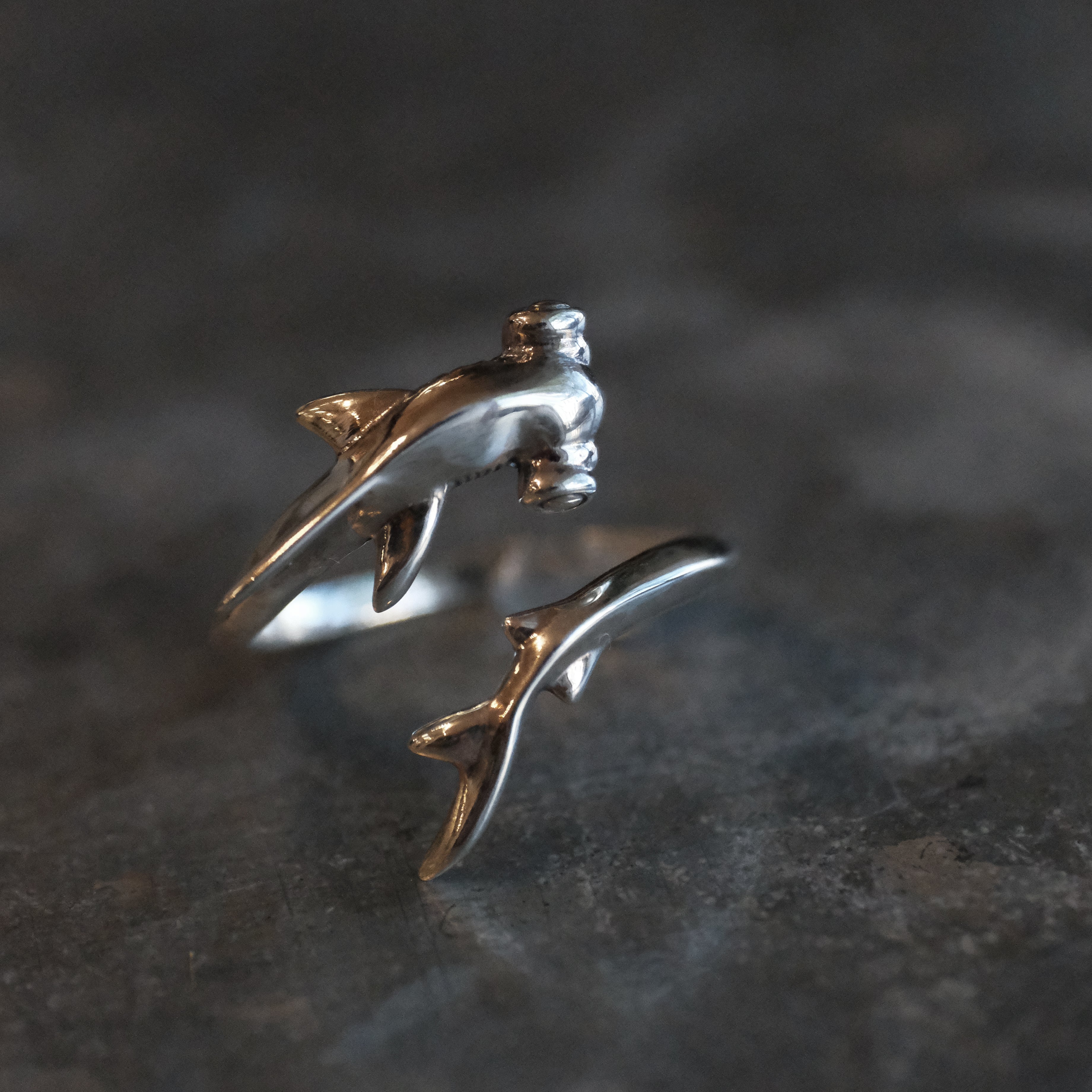 Sterling Hammerhead Shark Ring - Adjustable