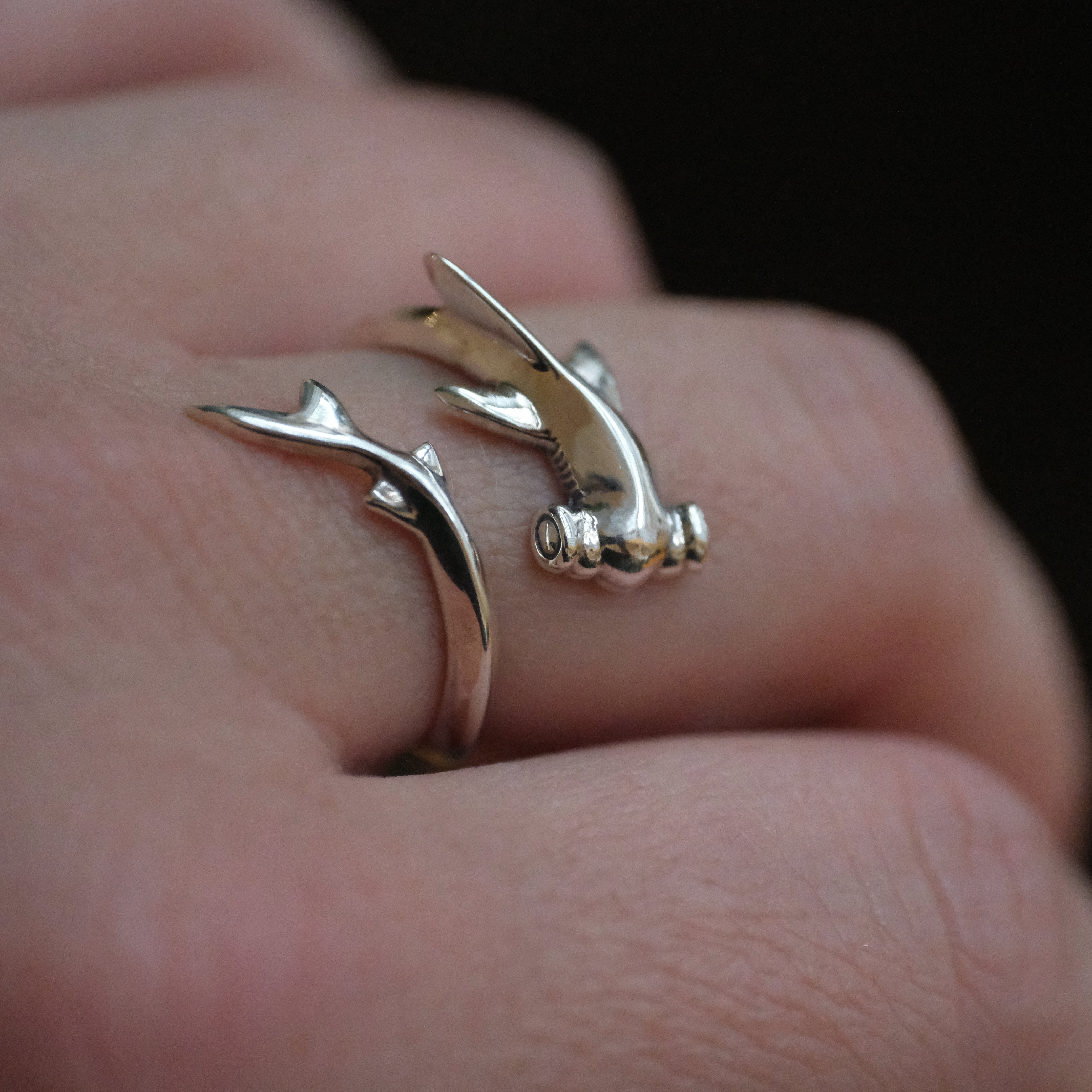 Sterling Hammerhead Shark Ring - Adjustable