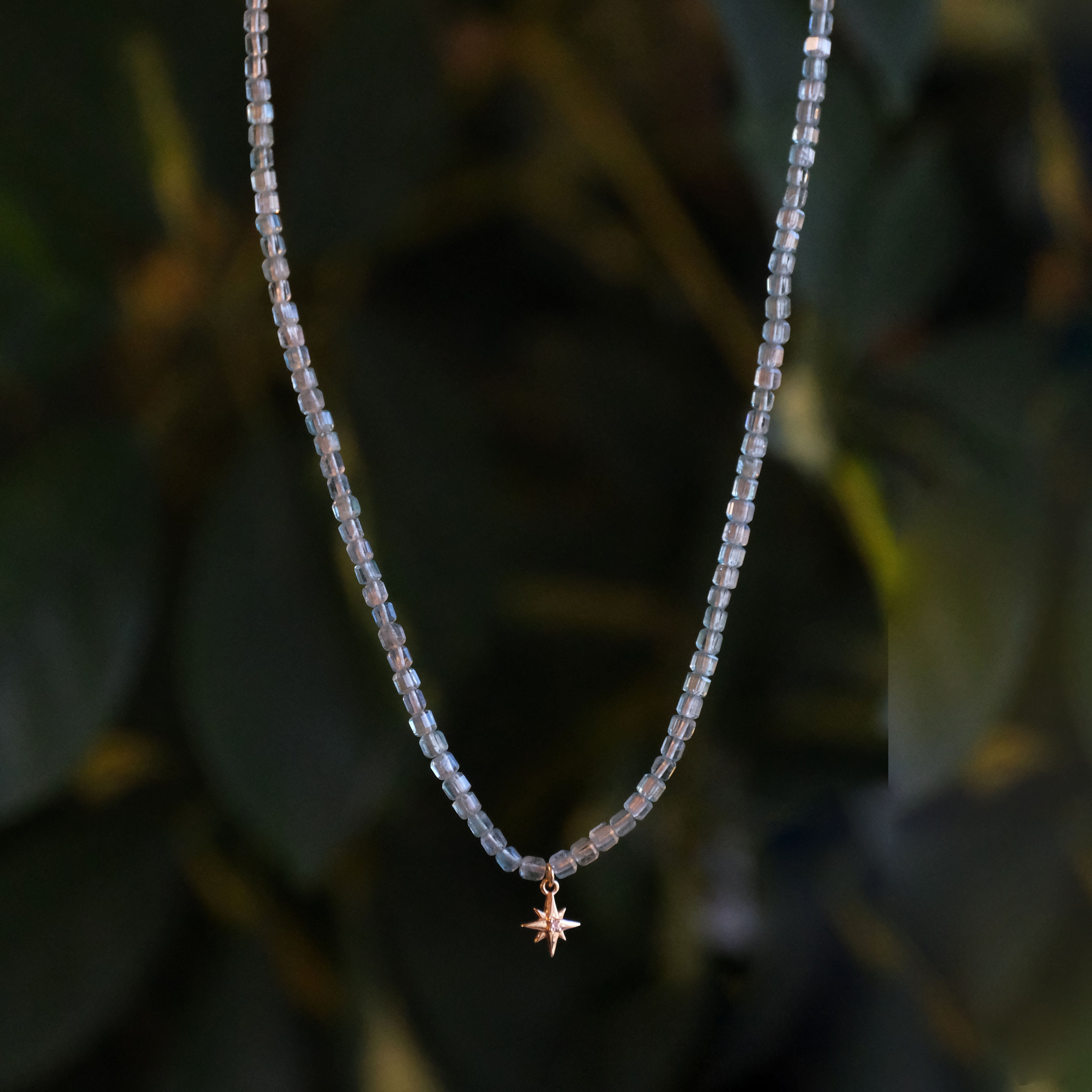 14k Apatite + Diamond Star Necklace