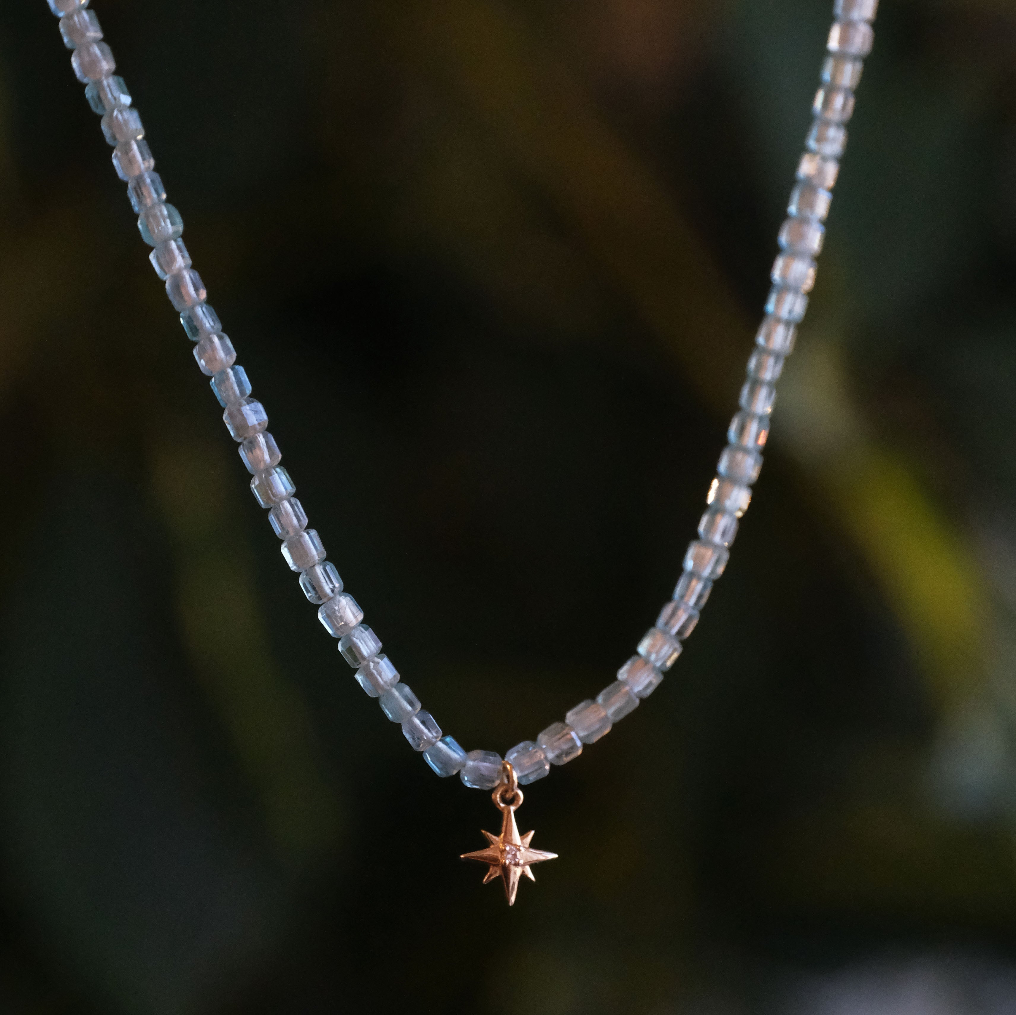 14k Apatite + Diamond Star Necklace