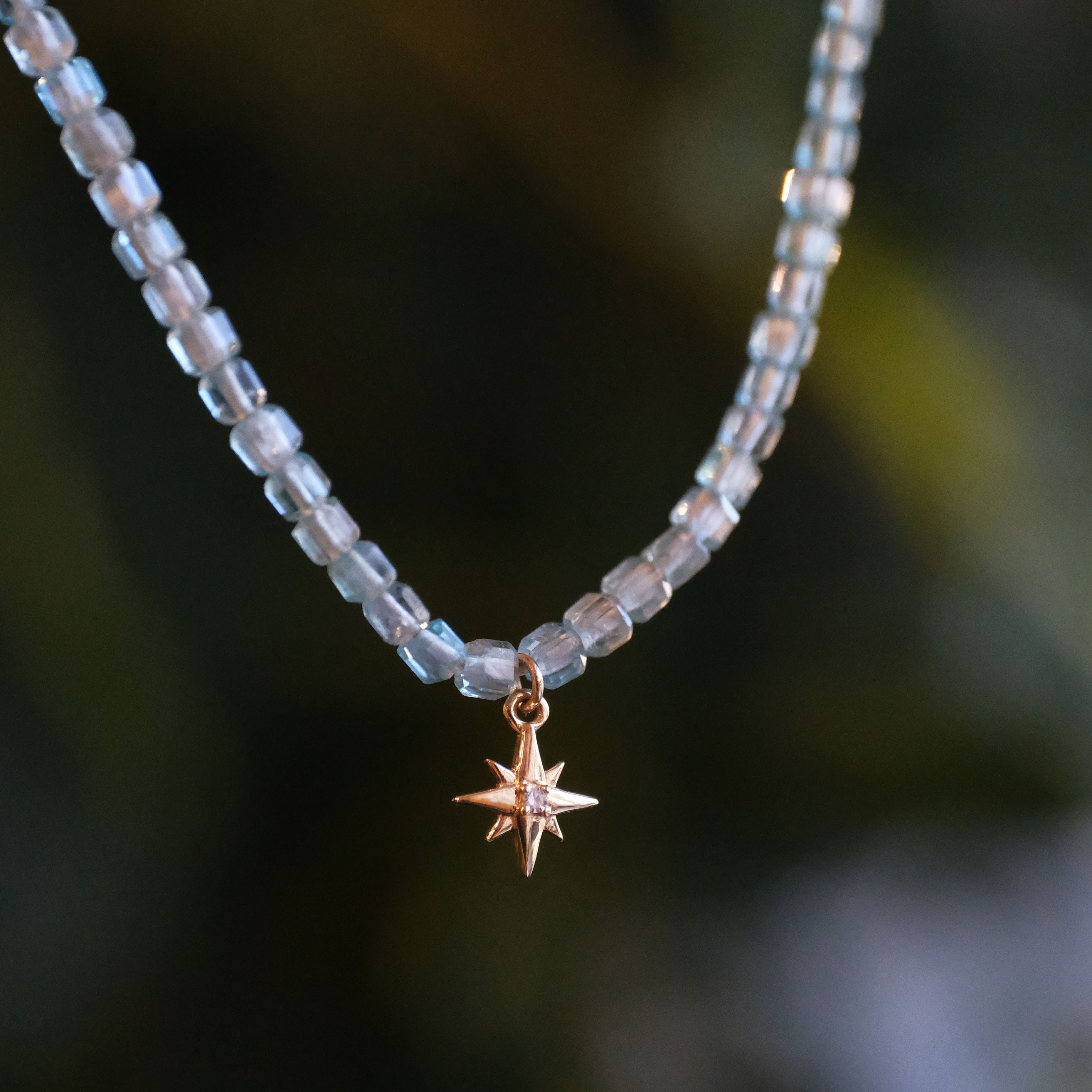 14k Apatite + Diamond Star Necklace