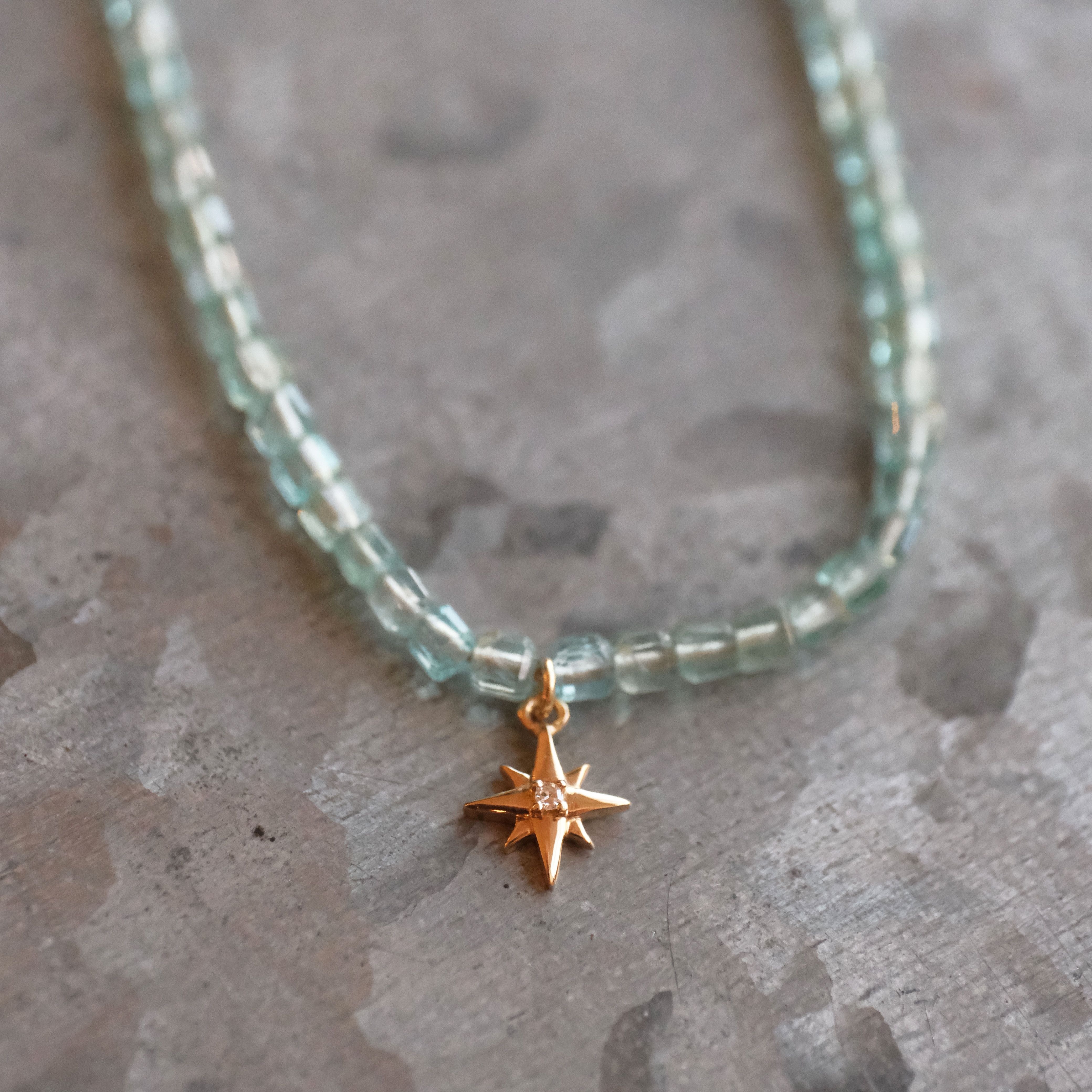 14k Apatite + Diamond Star Necklace