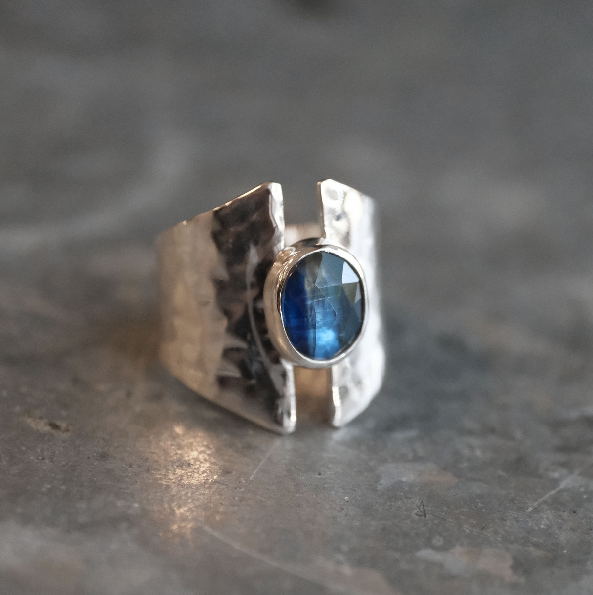 Blue Kyanite Shield Ring (Size 6.5) - One of a Kind