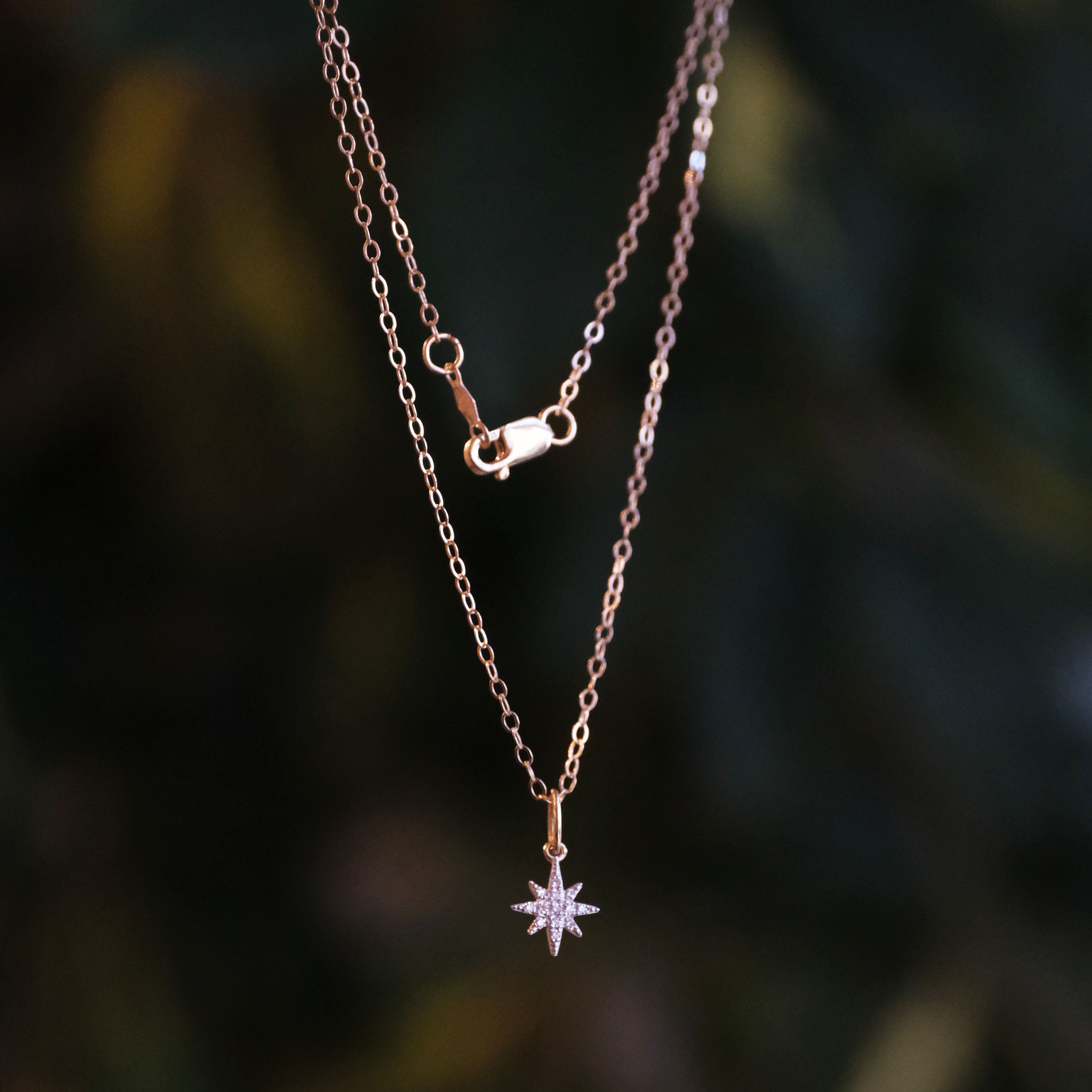 14k + Natural Diamond North Star Necklace