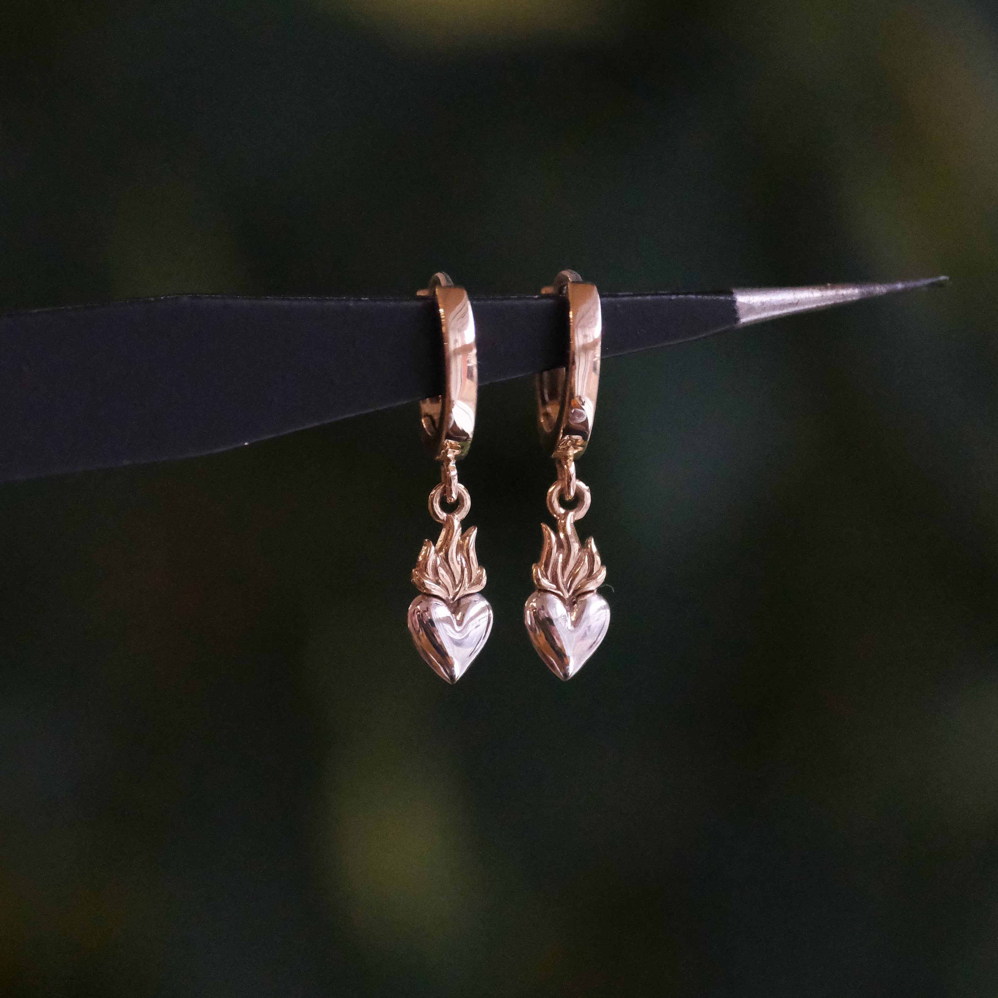 Bronze + Sterling Flaming Heart Huggers