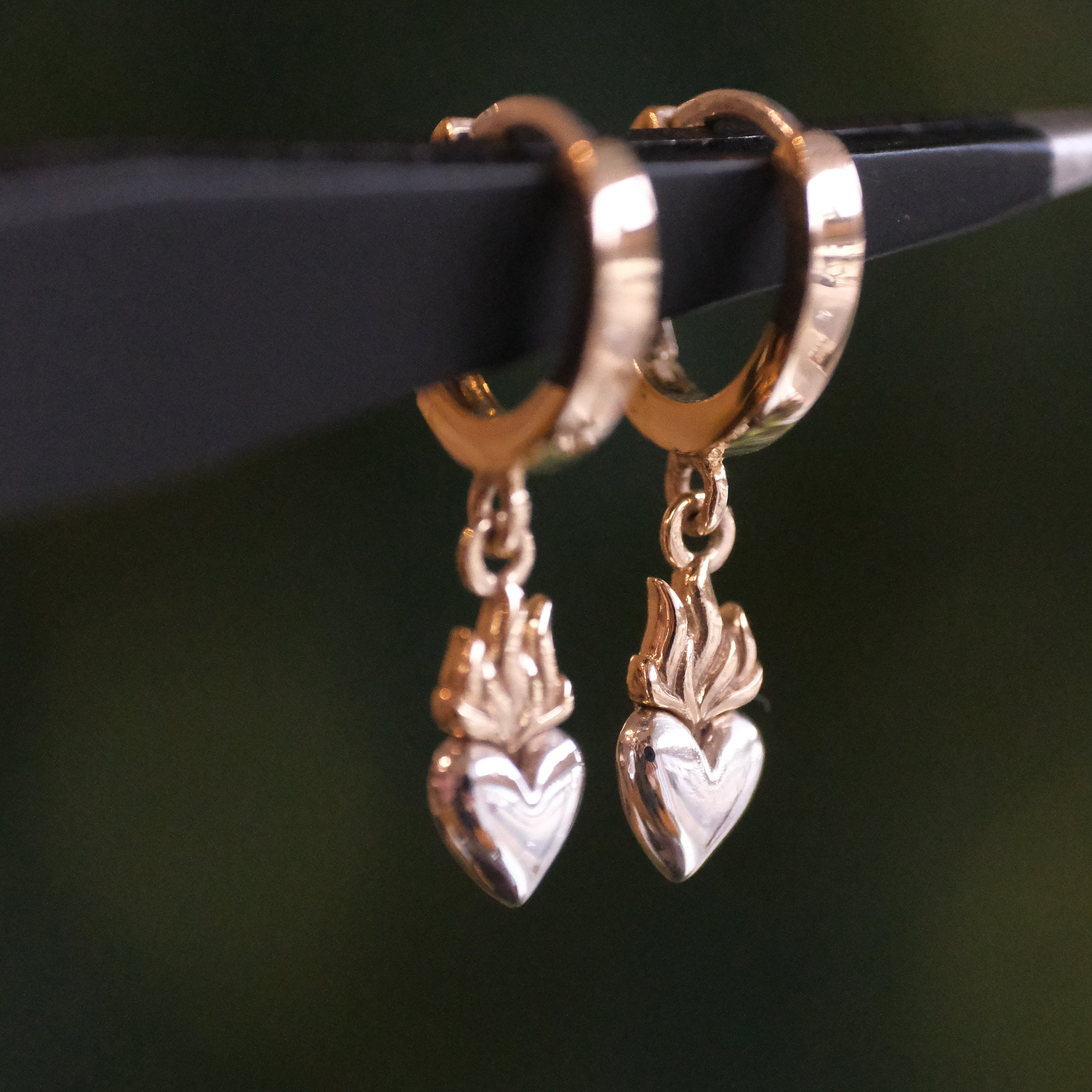 Bronze + Sterling Flaming Heart Huggers