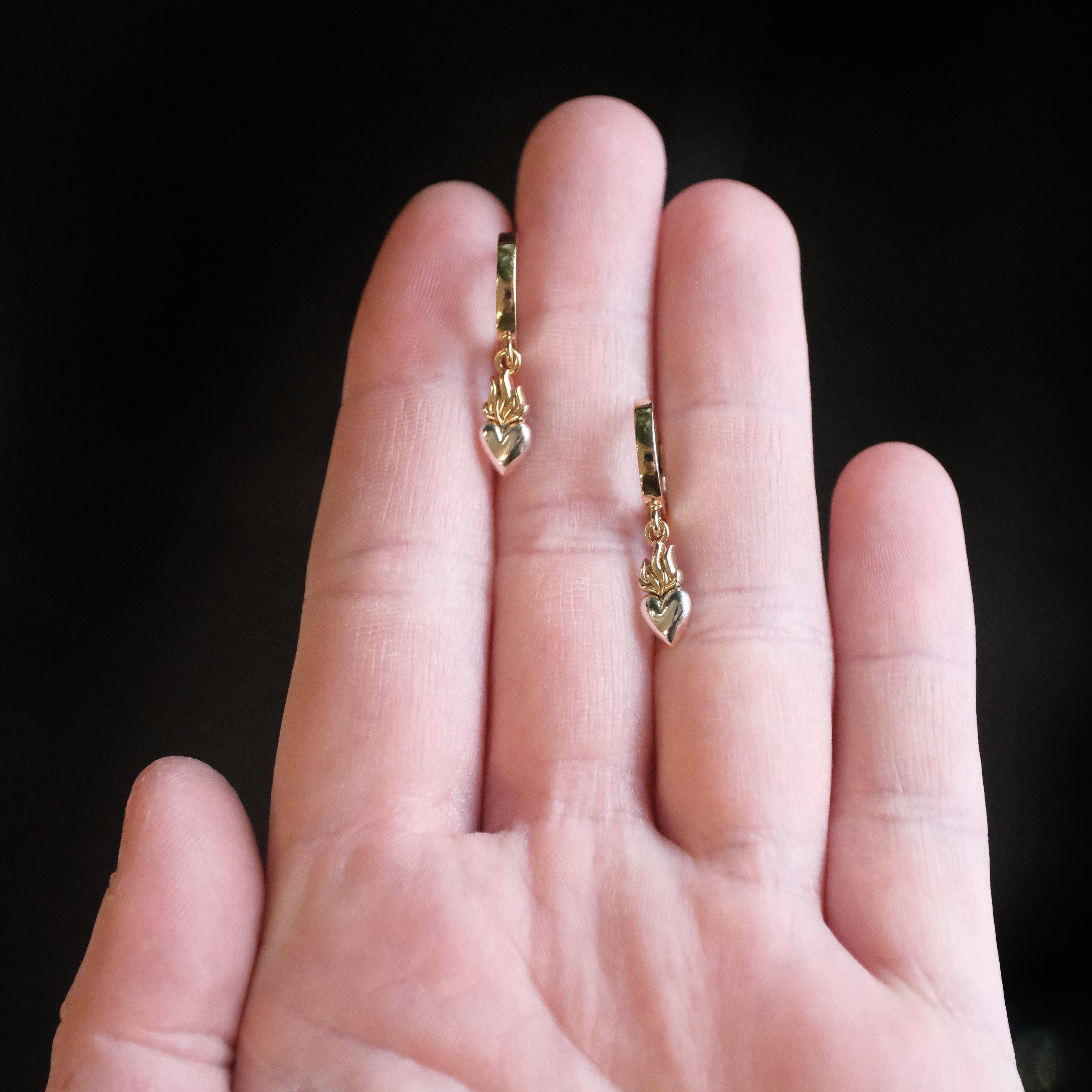 Bronze + Sterling Flaming Heart Huggers