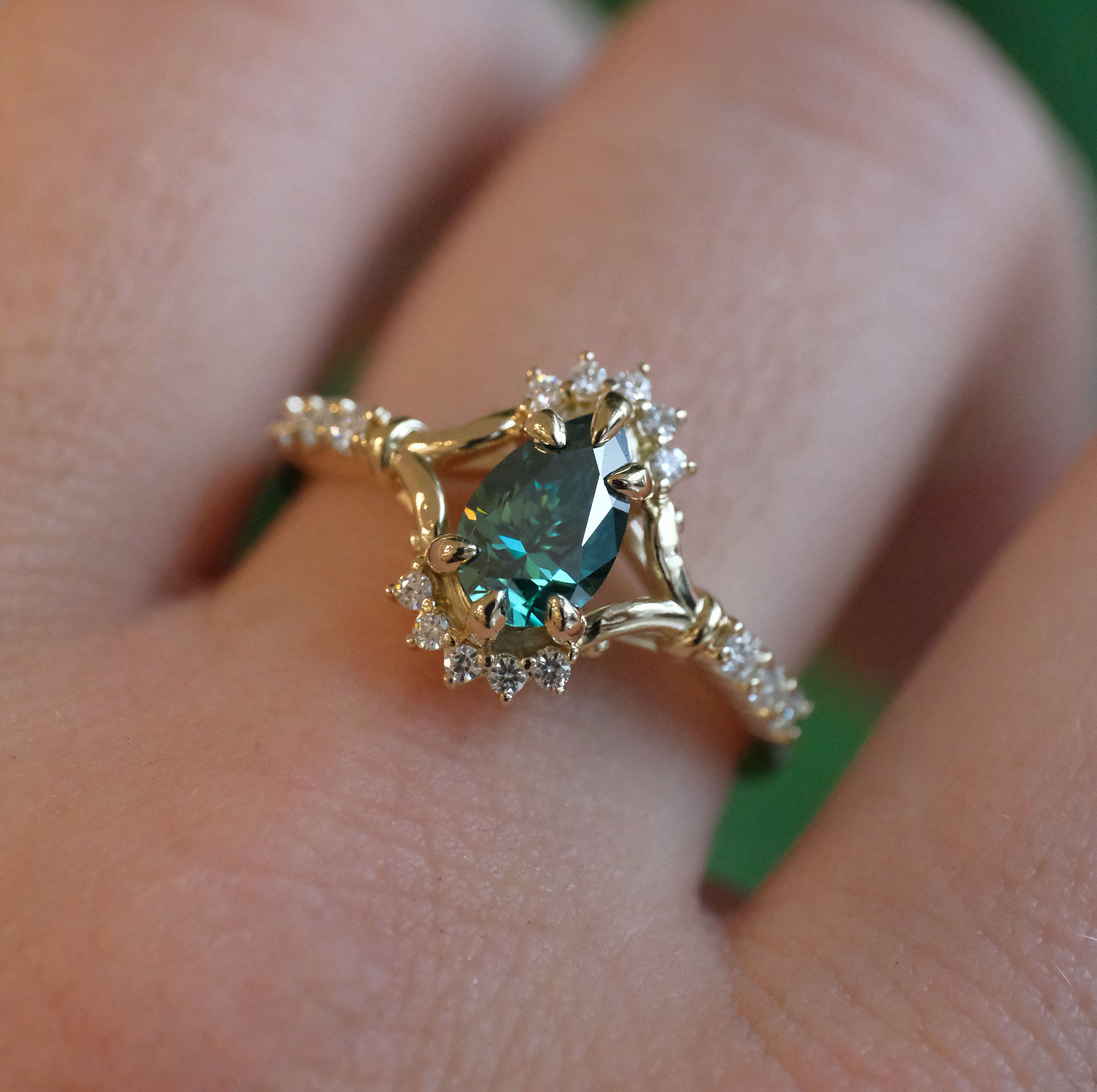 14k Green Moissanite Arwen Ring - One of a Kind