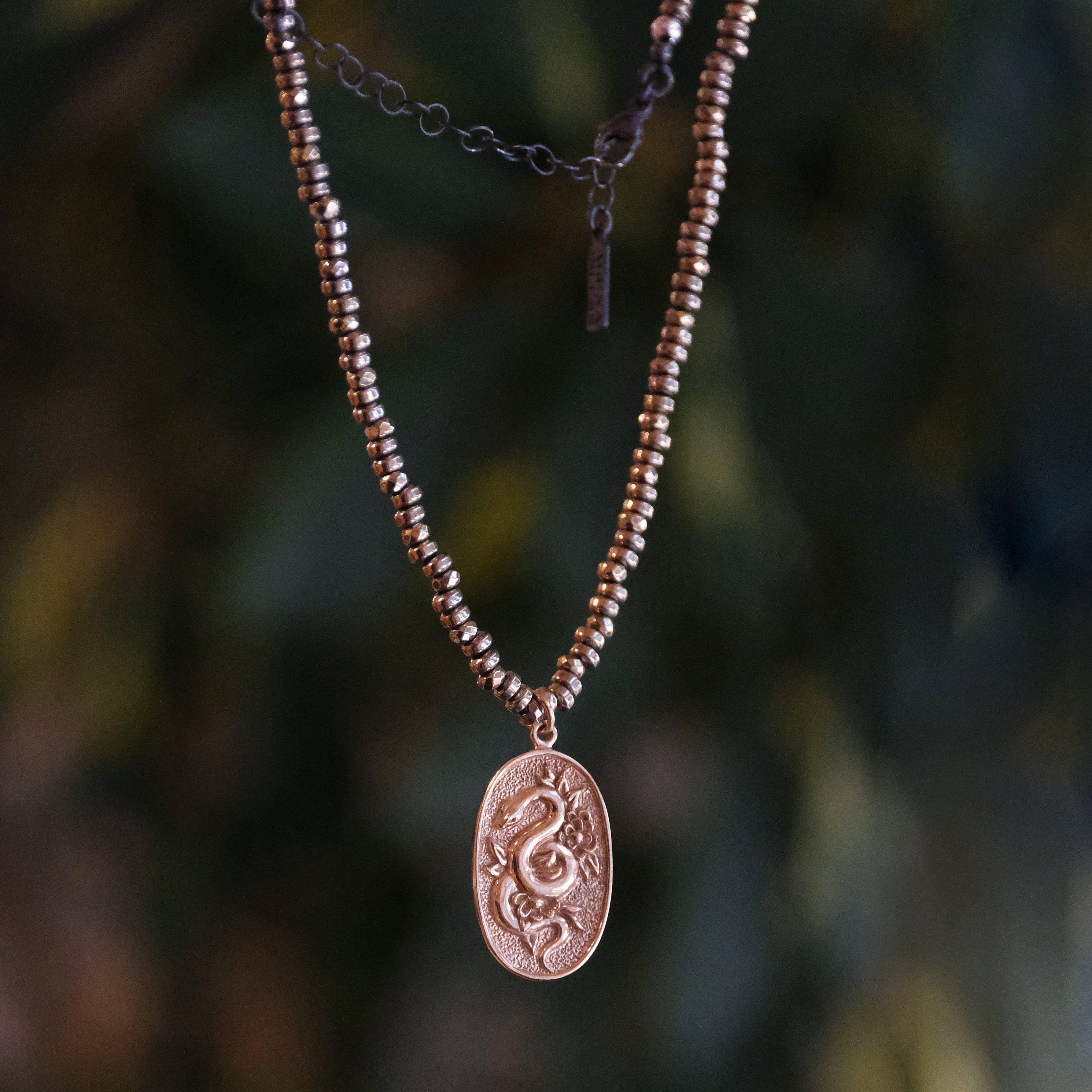 Pyrite + Bronze Serpent Necklace - One of a Kind