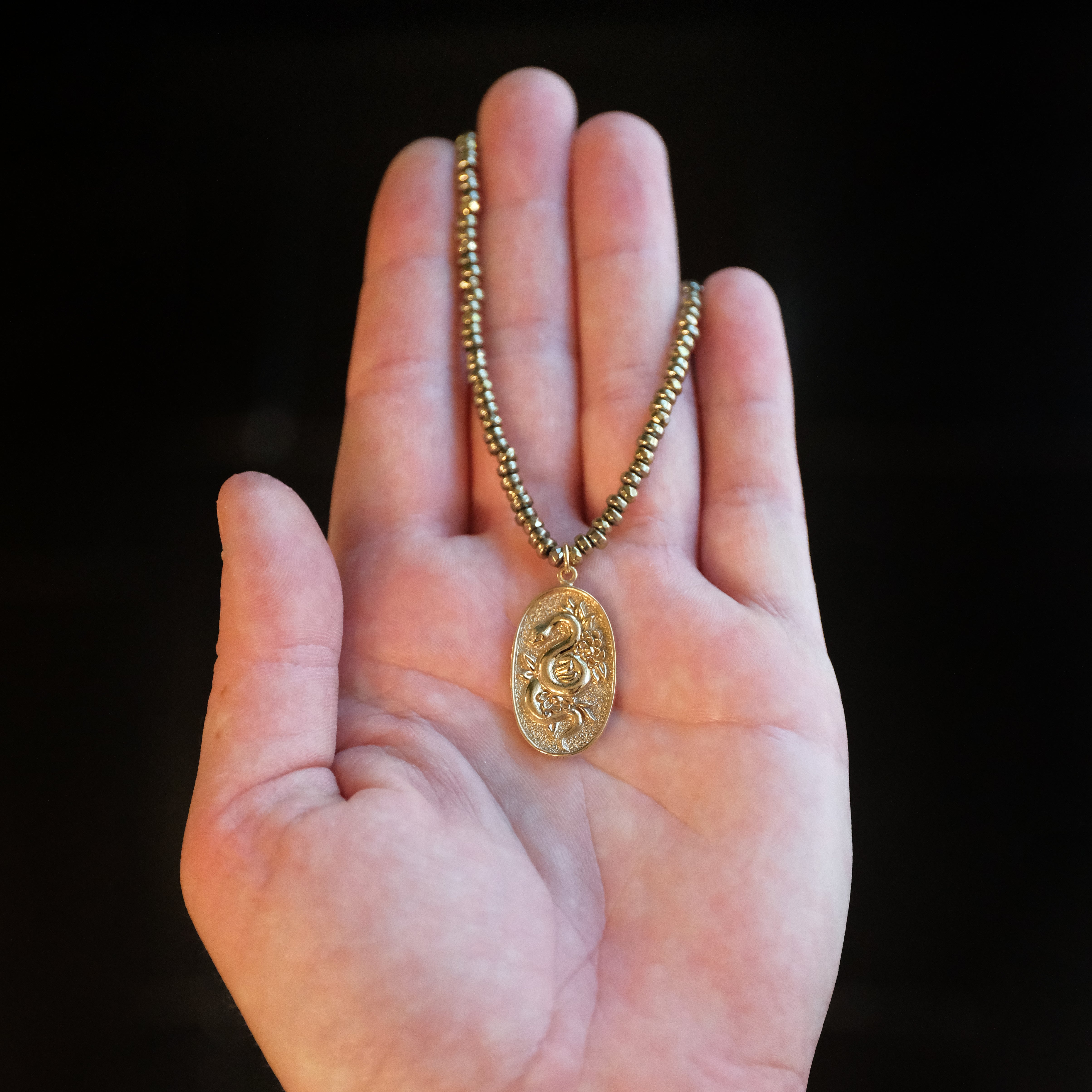 Pyrite + Bronze Serpent Necklace - One of a Kind