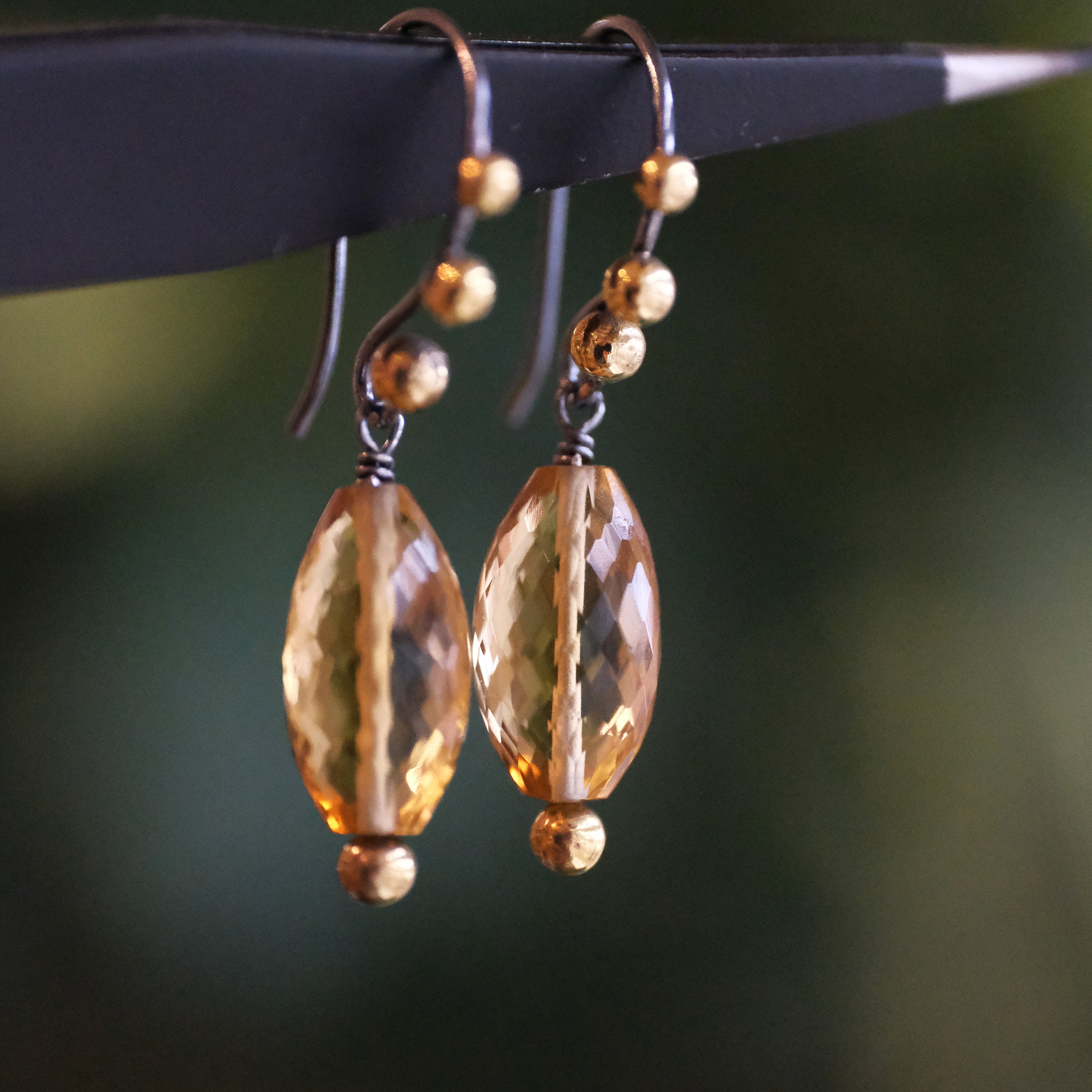Hot Honey Quartz + Bronze Earrings