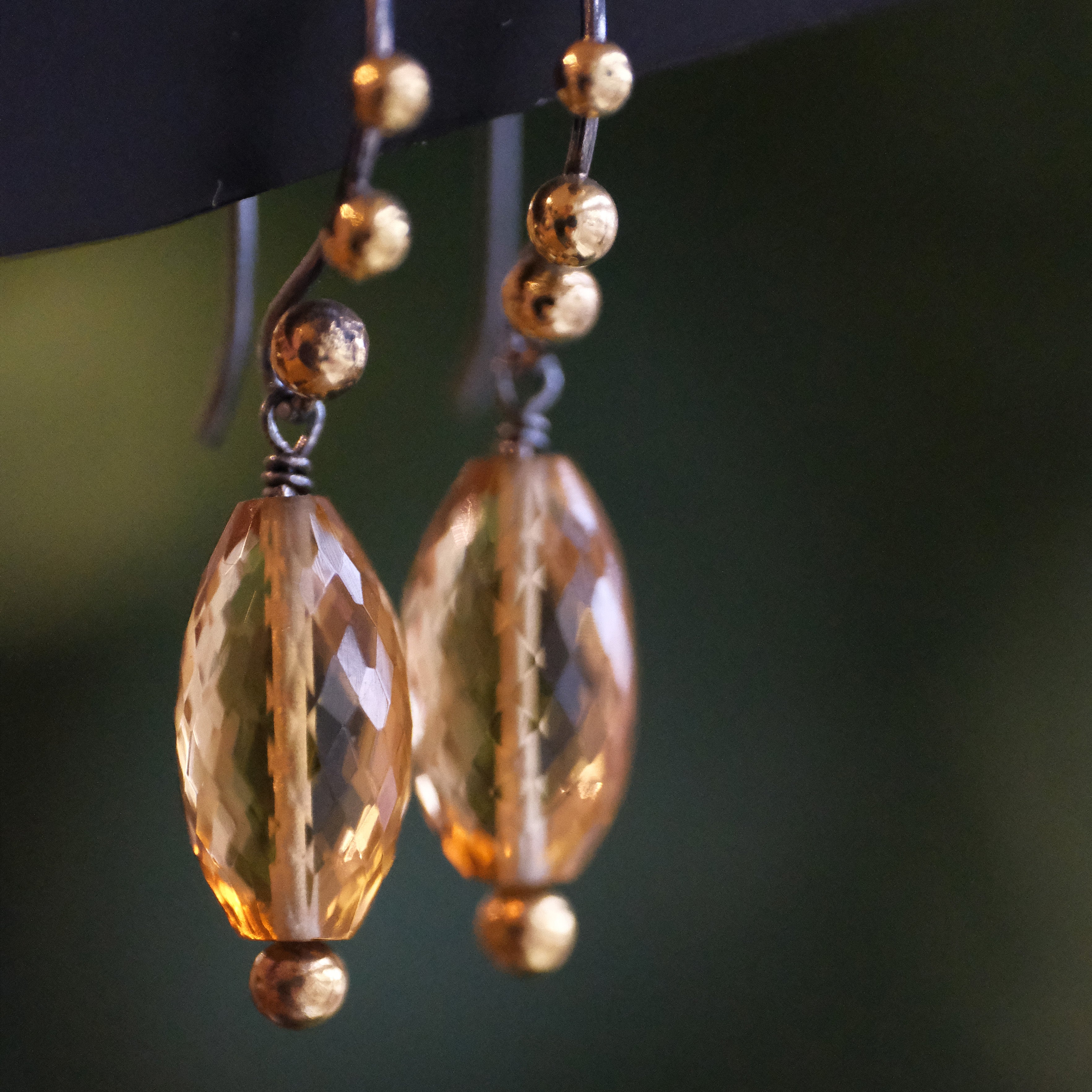 Hot Honey Quartz + Bronze Earrings