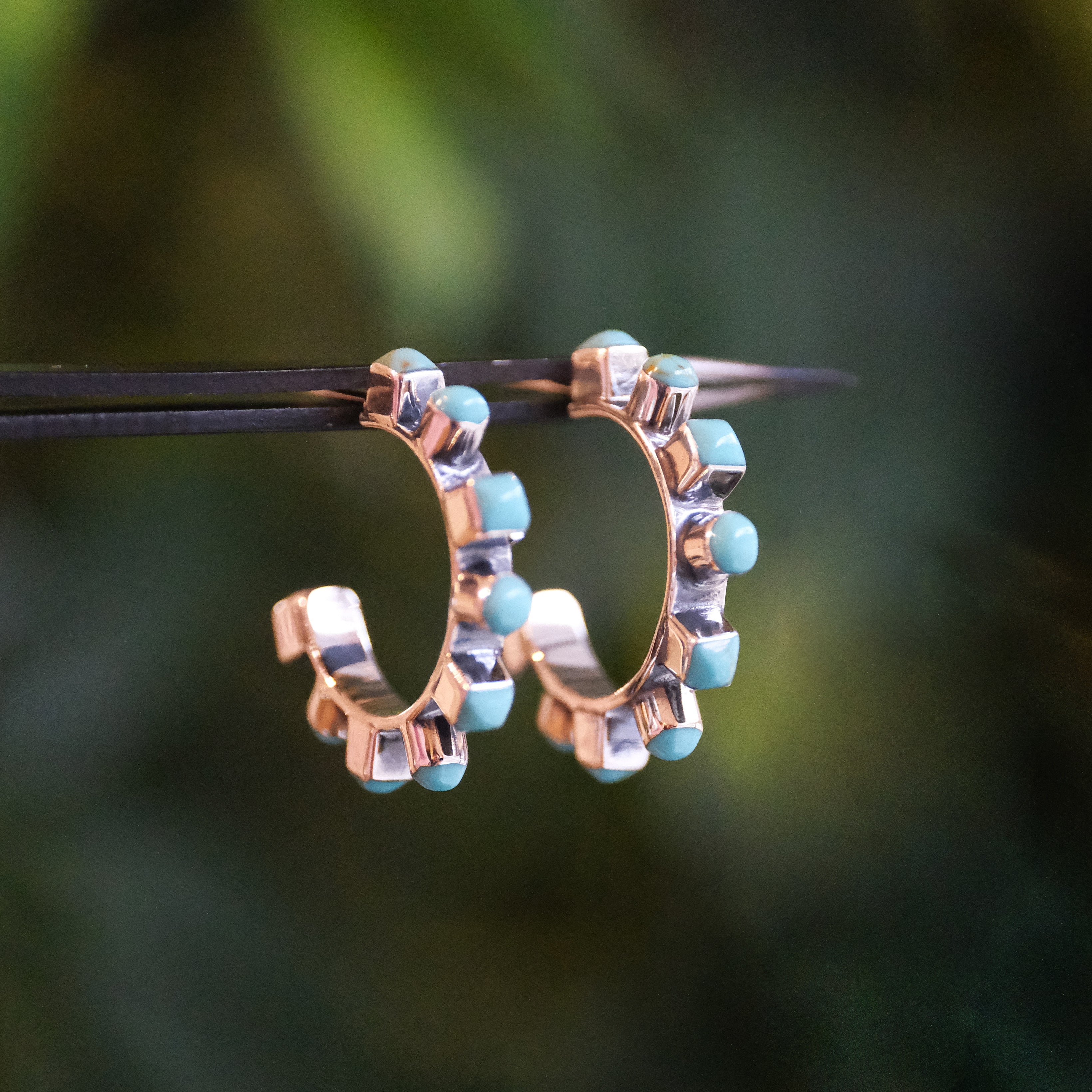 Turquoise + Sterling Fortuna Hoops