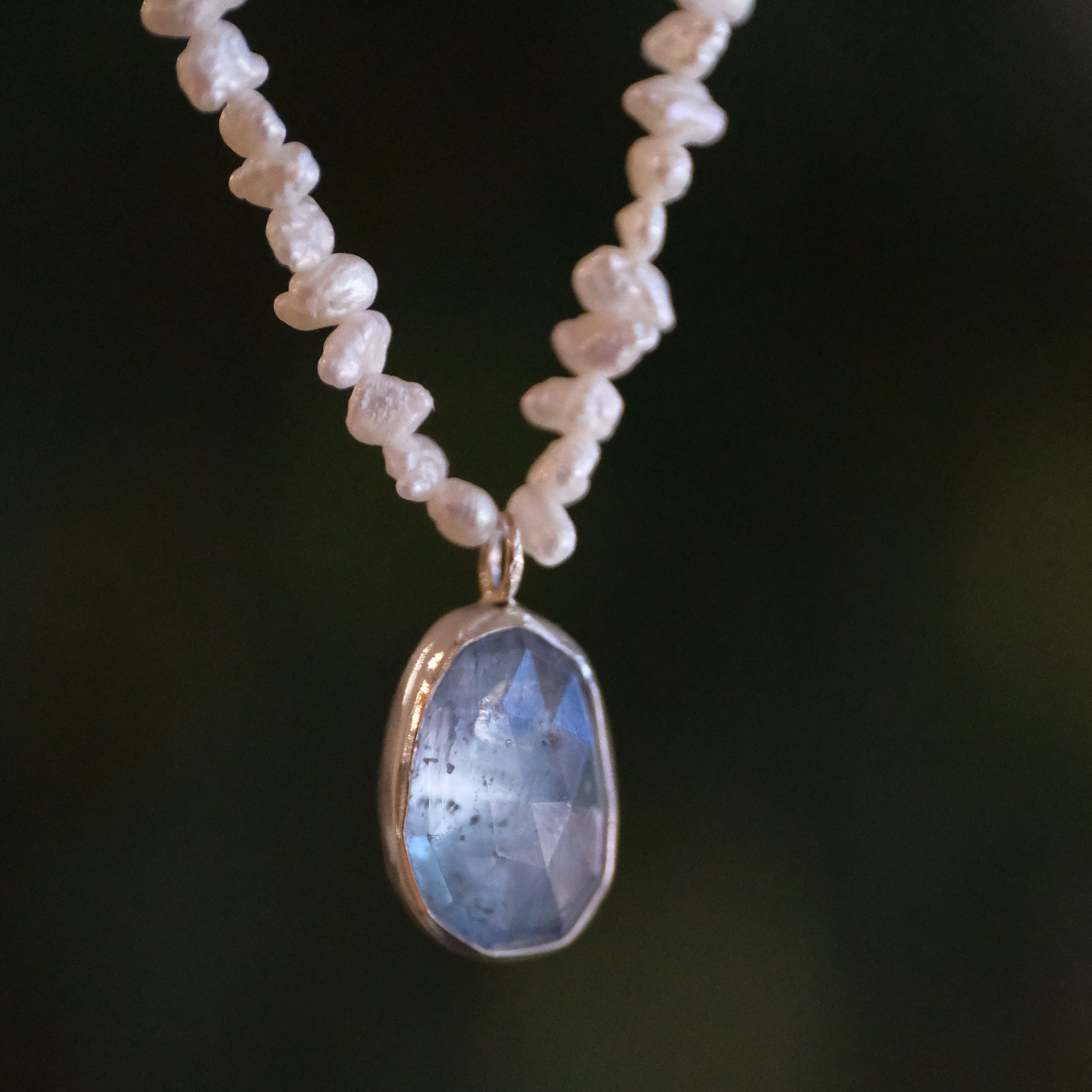 Freshwater Pearl + Kyanite Wrack Line Necklace - One of a Kind