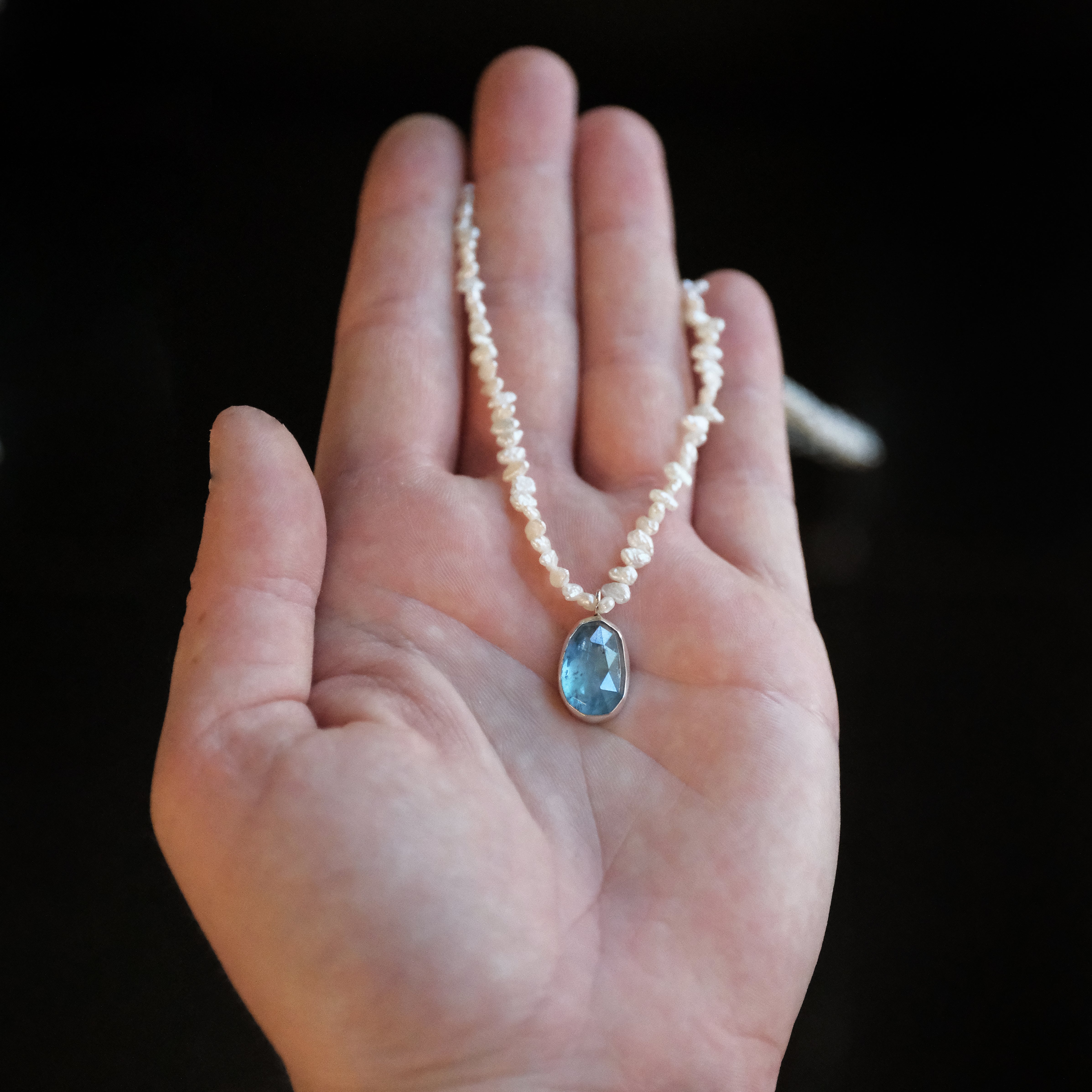 Freshwater Pearl + Kyanite Wrack Line Necklace - One of a Kind