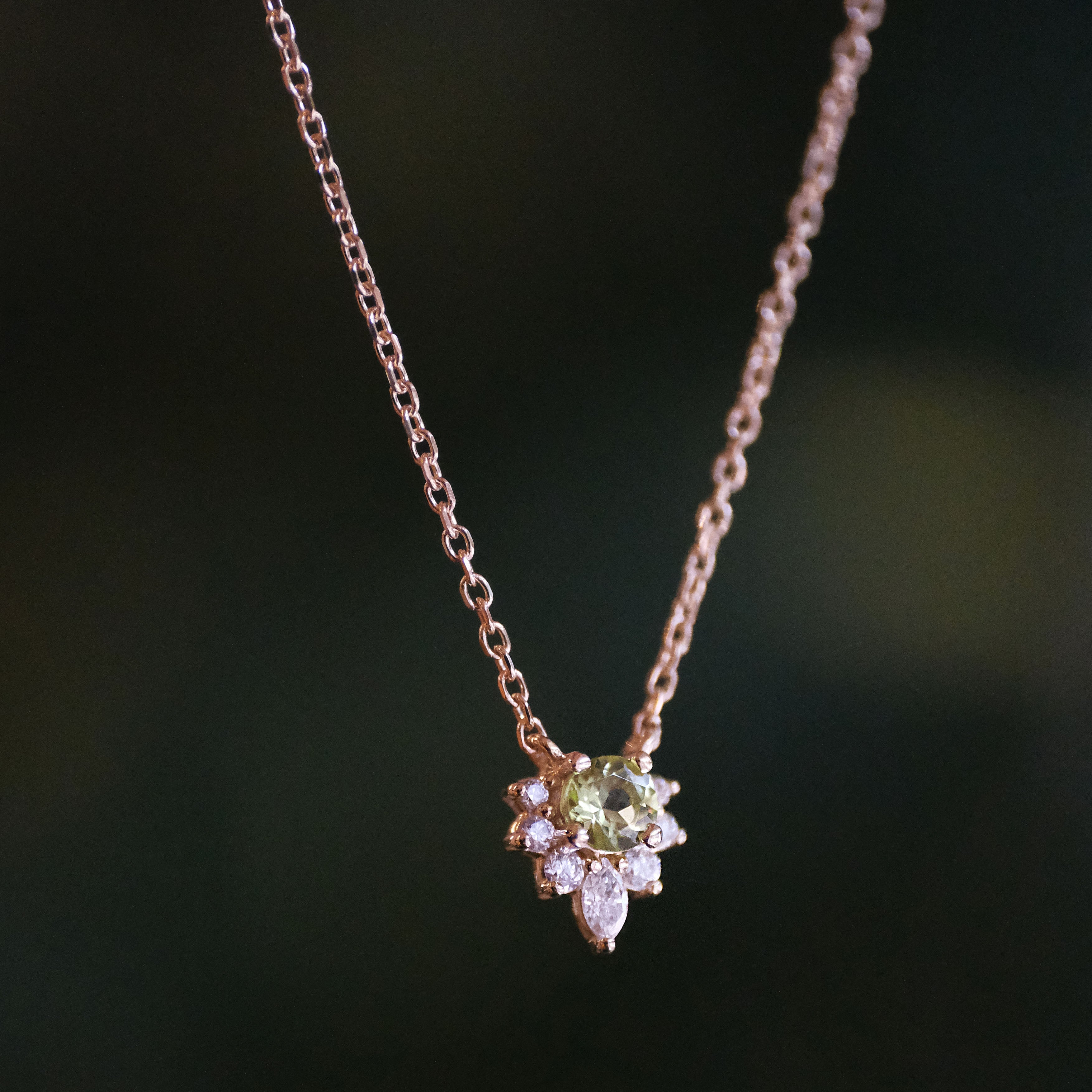 14k Peridot + Natural Diamond Rimini Necklace