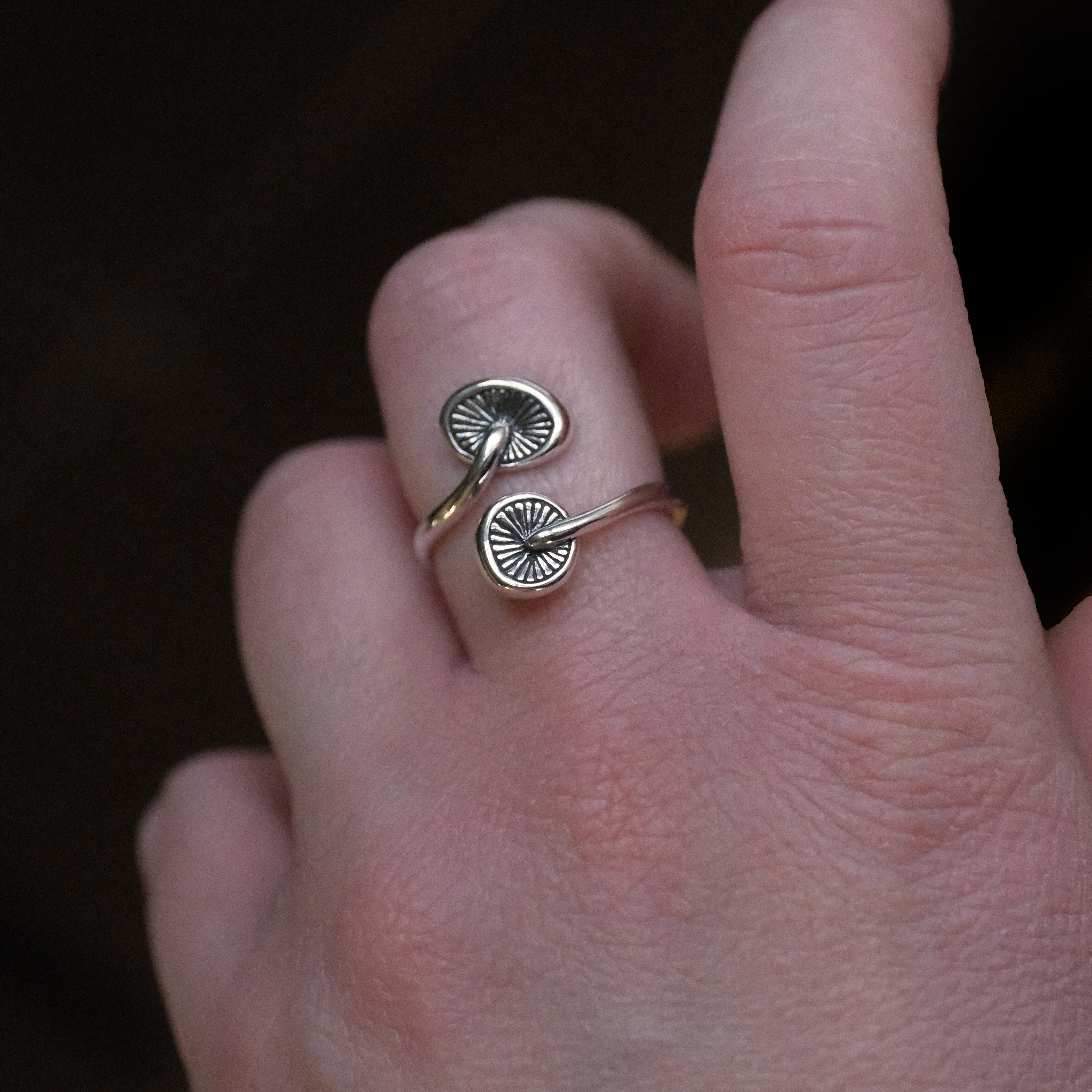 Sterling Mushroom Ring - Adjustable