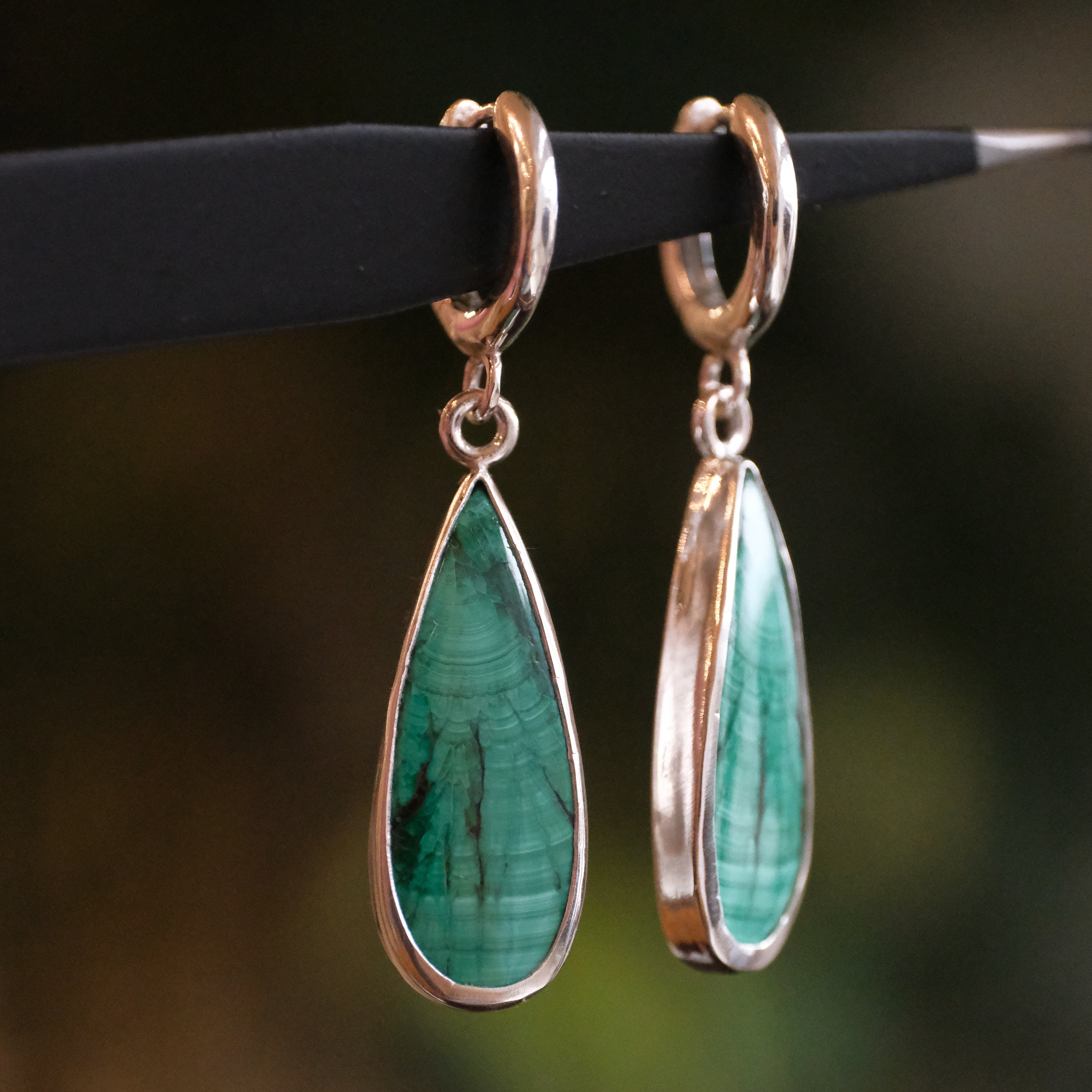 Malachite Meditation Hugger Earrings - One of a Kind