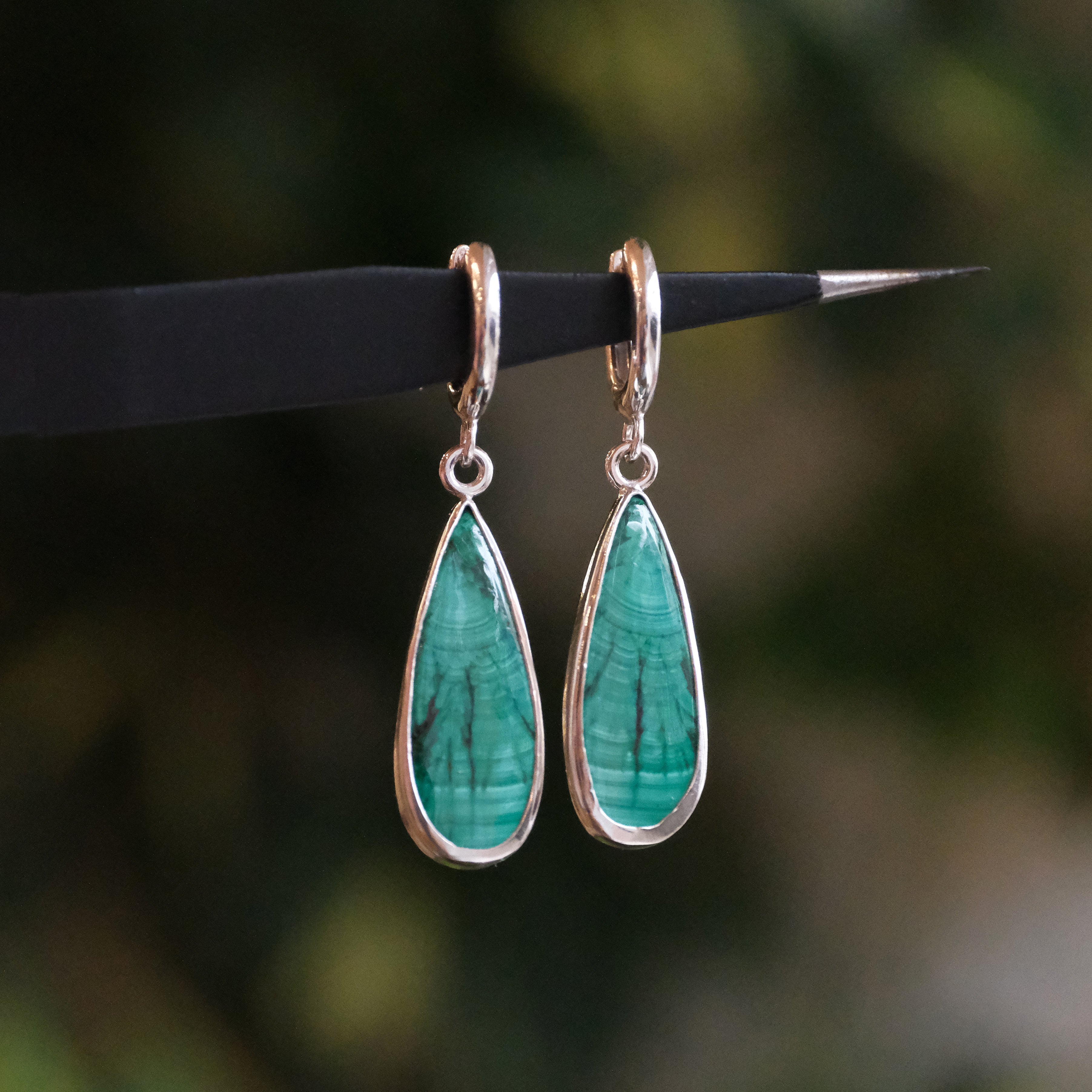 Malachite Meditation Hugger Earrings - One of a Kind