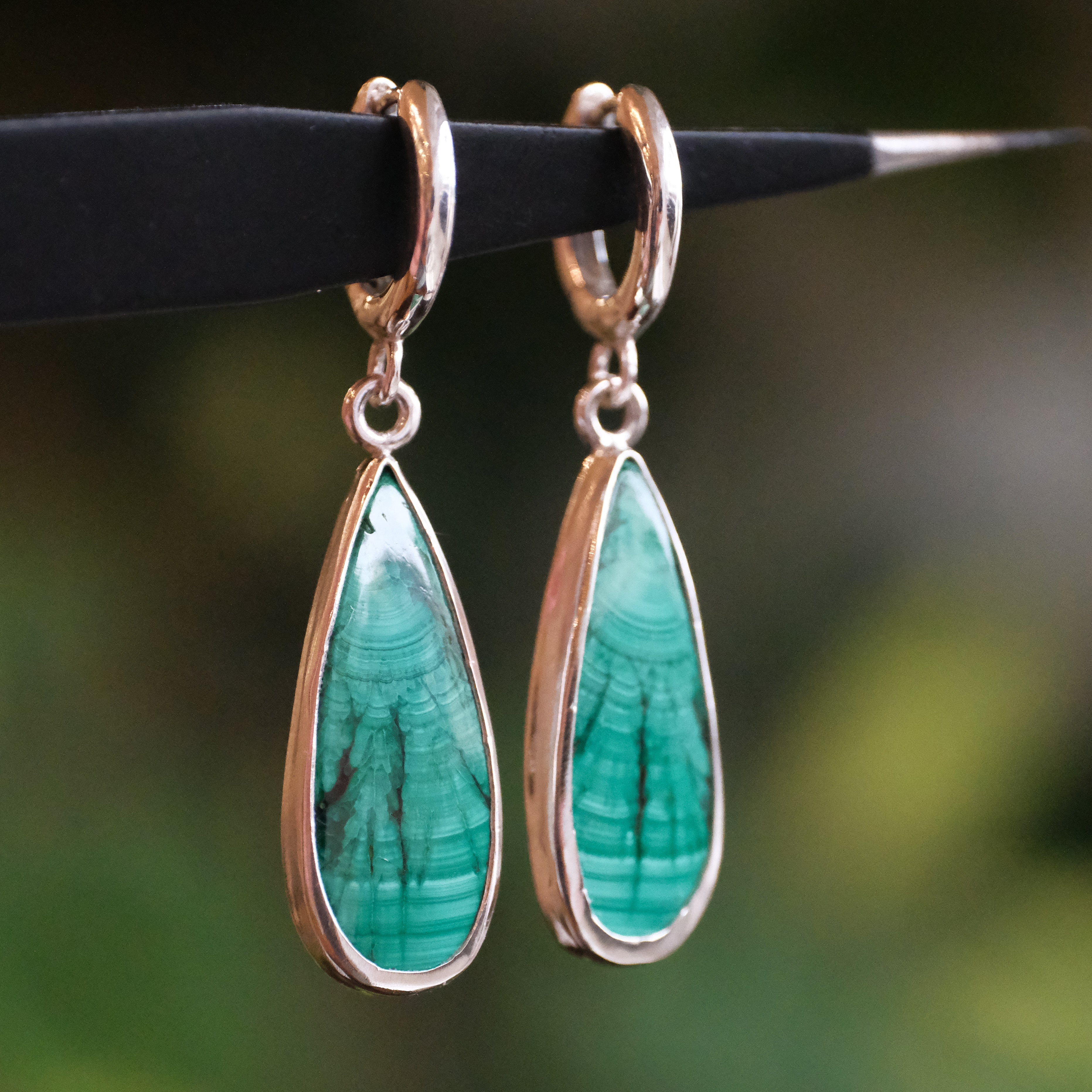 Malachite Meditation Hugger Earrings - One of a Kind