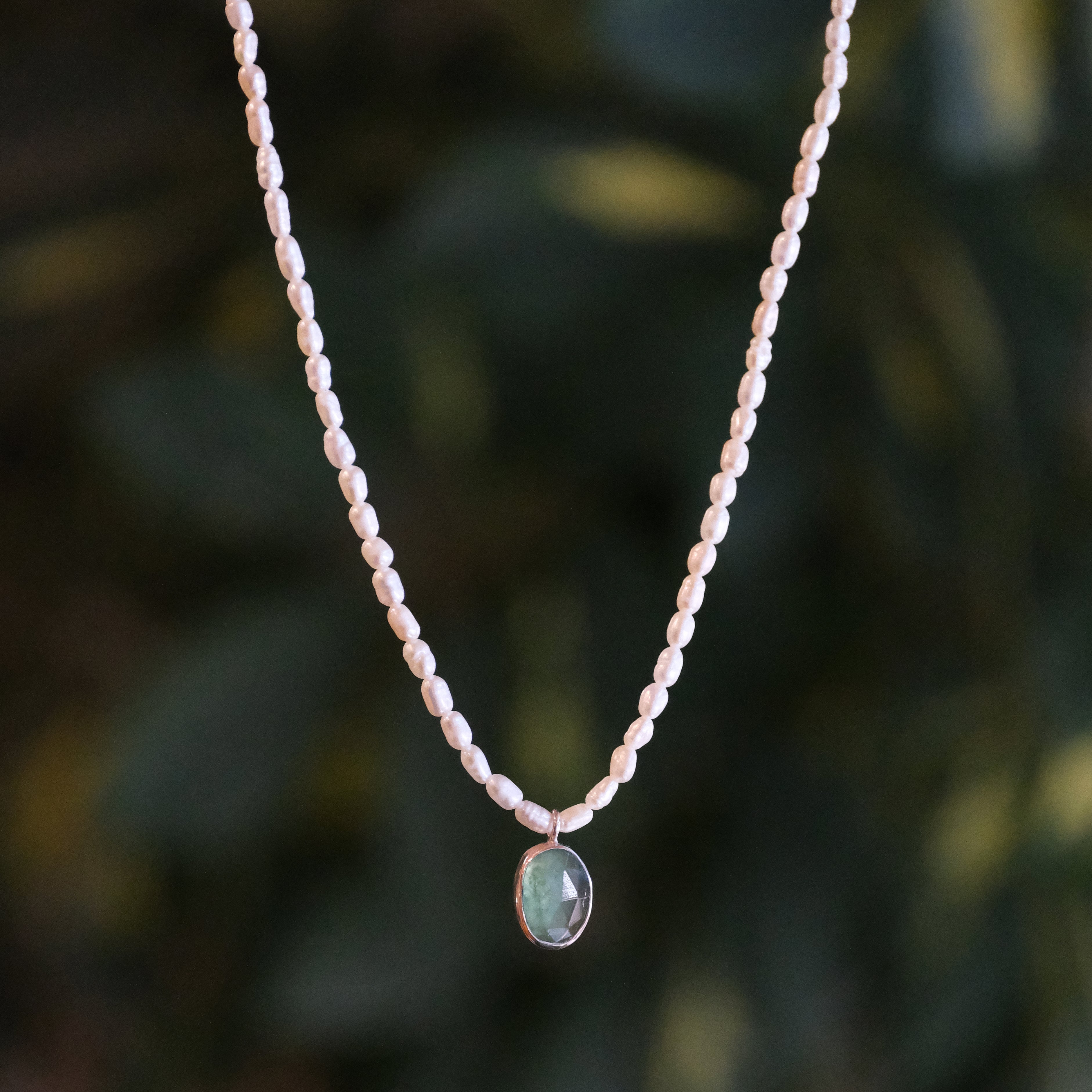 Freshwater Pearl + Green Kyanite Necklace - One of a Kind