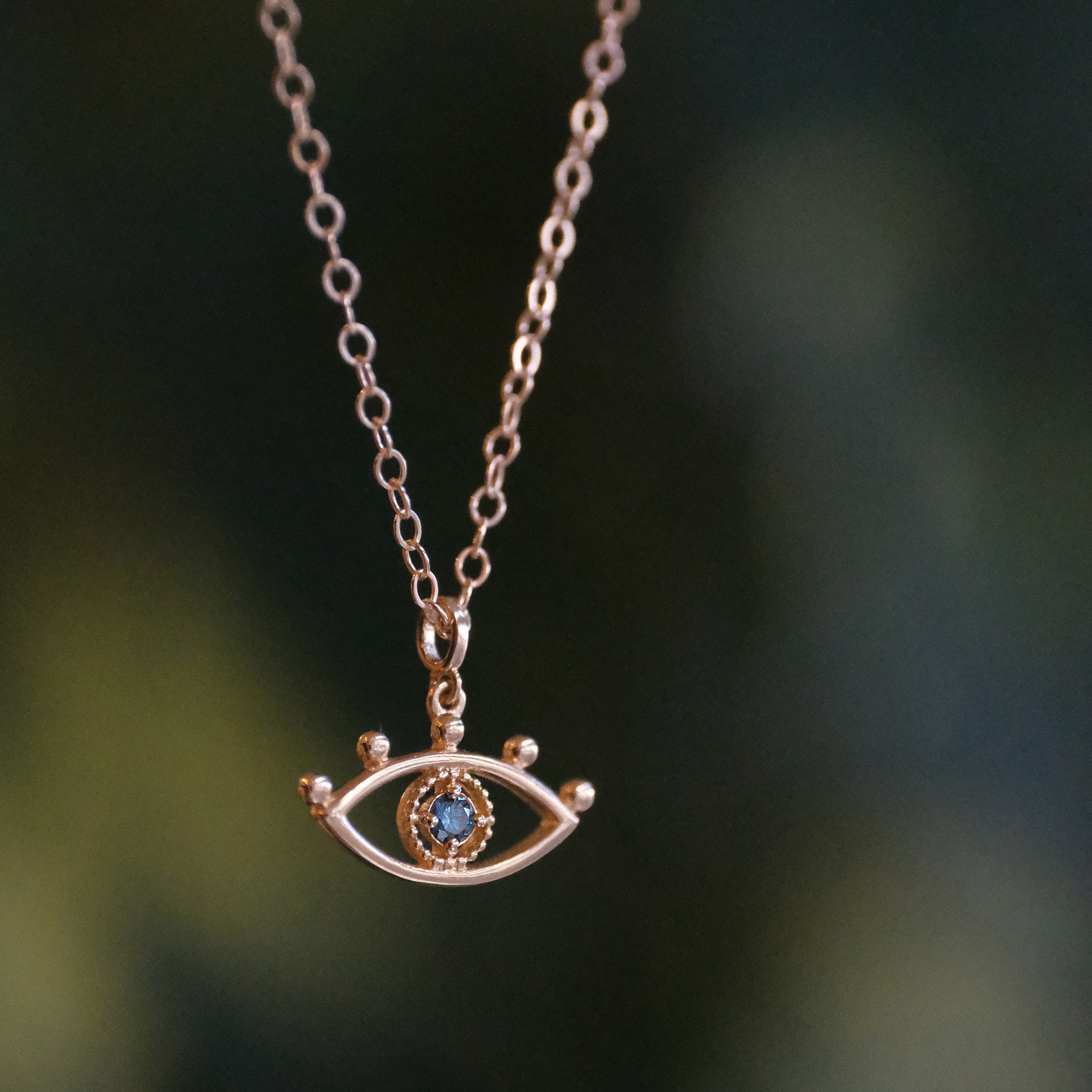14k + Blue Diamond Evil Eye Necklace