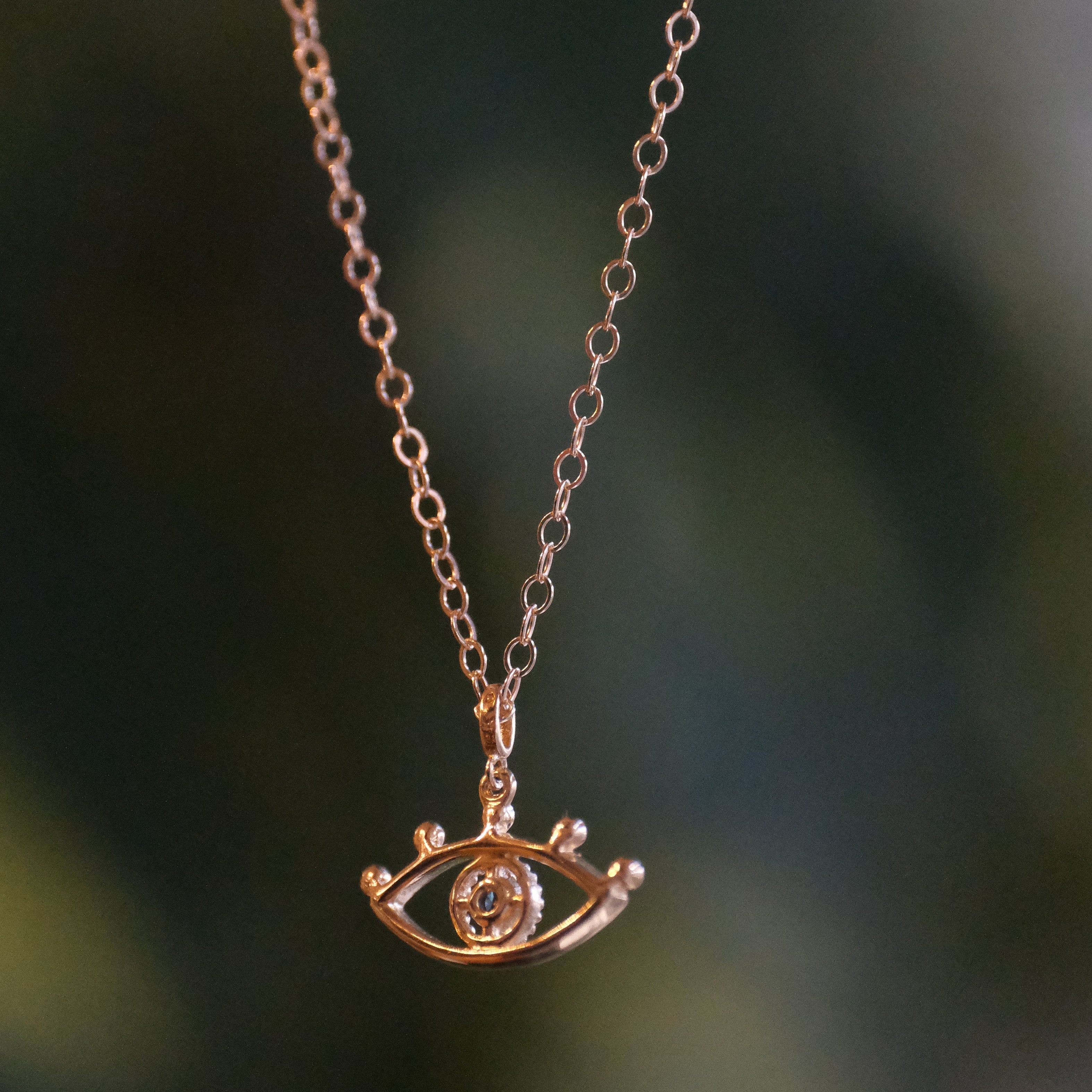 14k + Blue Diamond Evil Eye Necklace