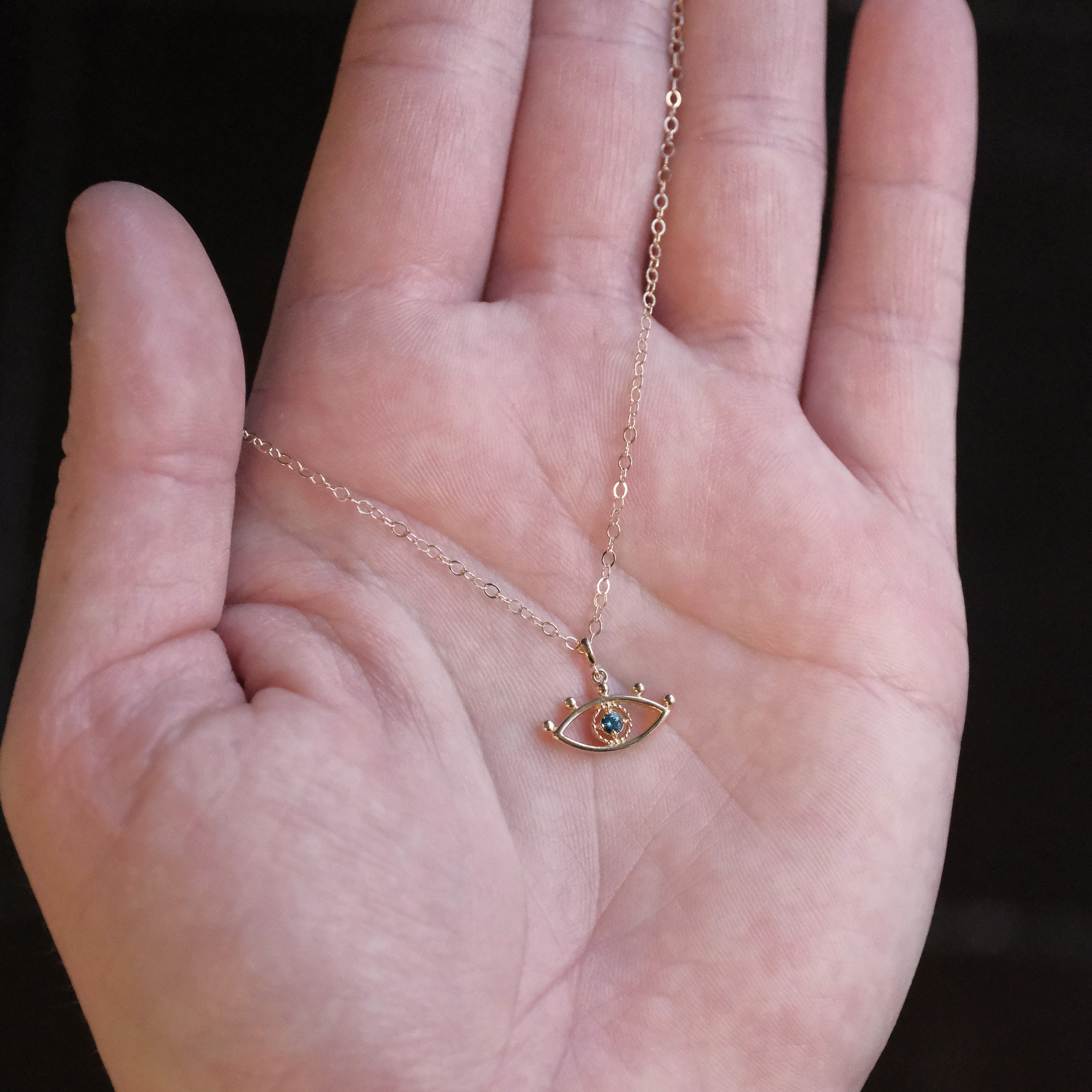 14k + Blue Diamond Evil Eye Necklace