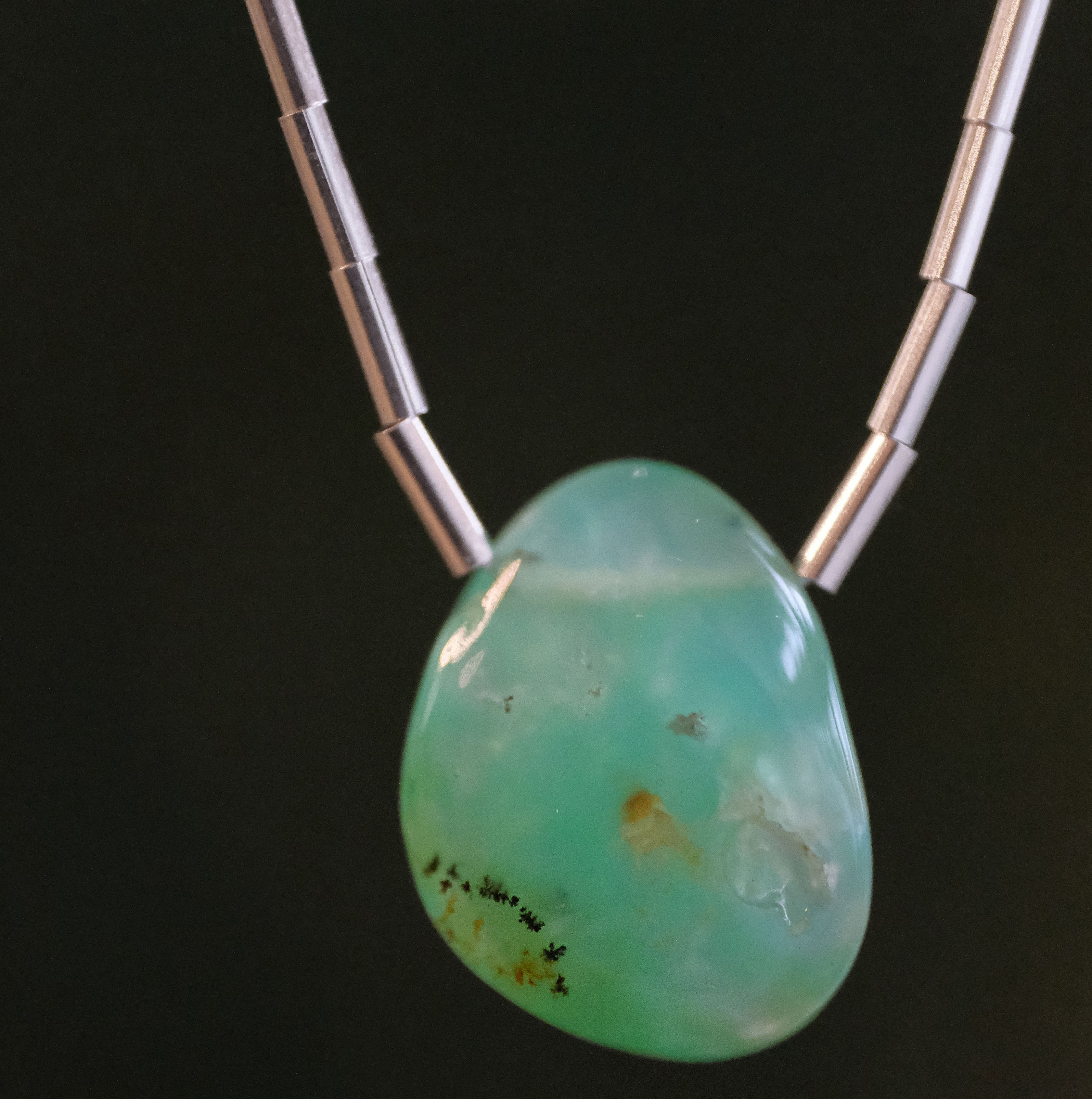 Australian Chrysoprase + Liquid Silver Necklace - One of a Kind