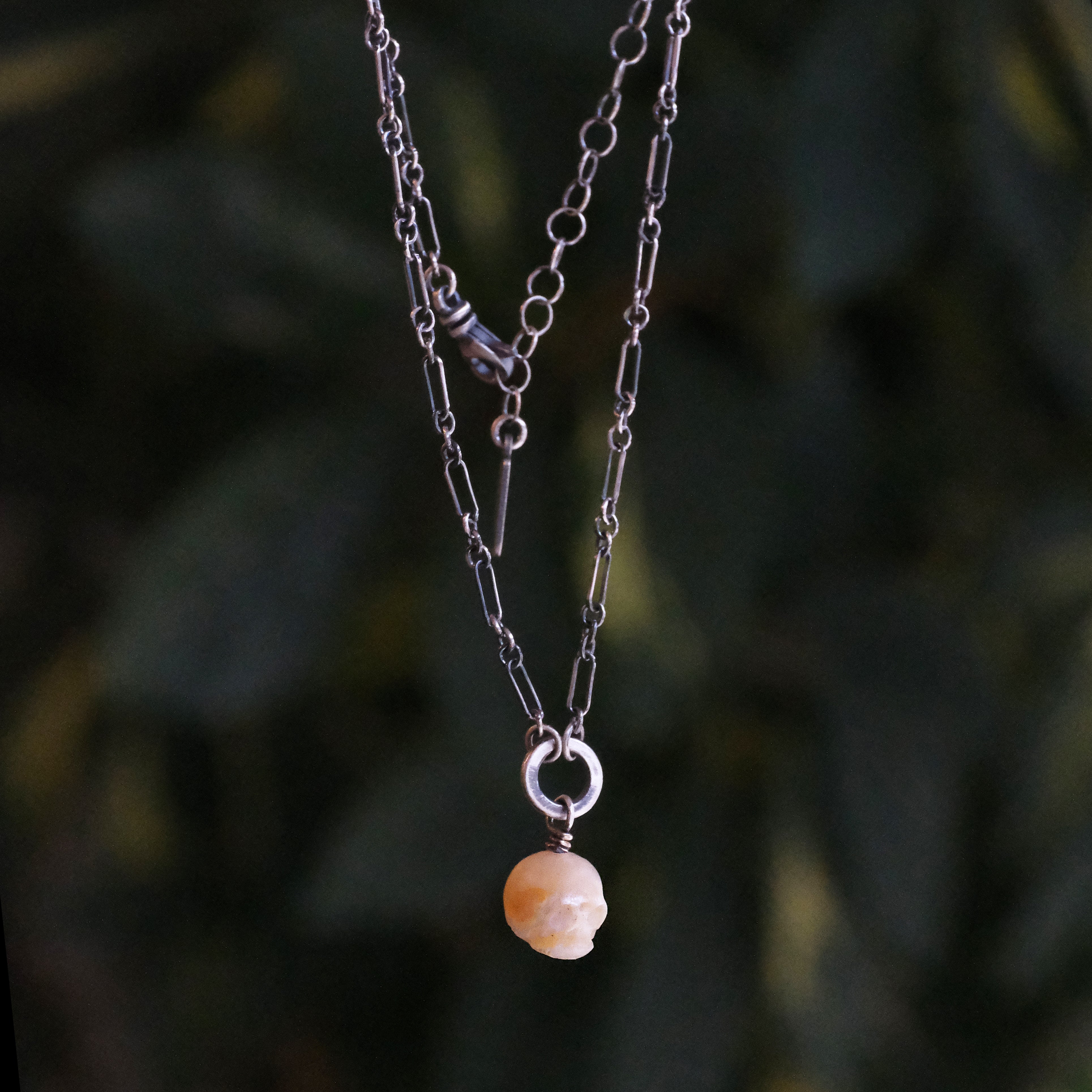 La Morte Carved Pearl Skull Necklace - One of a Kind