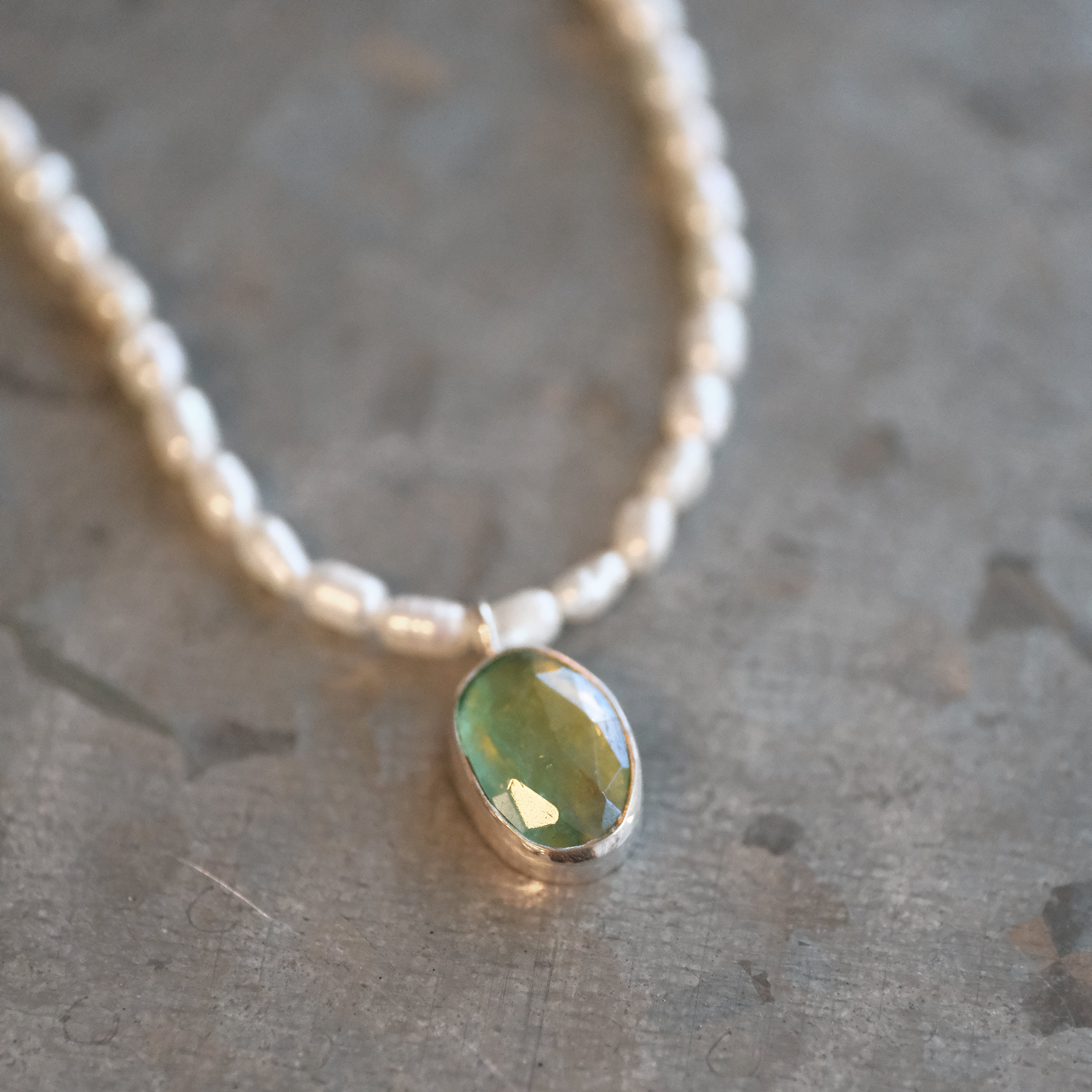 Freshwater Pearl + Green Kyanite Necklace - One of a Kind