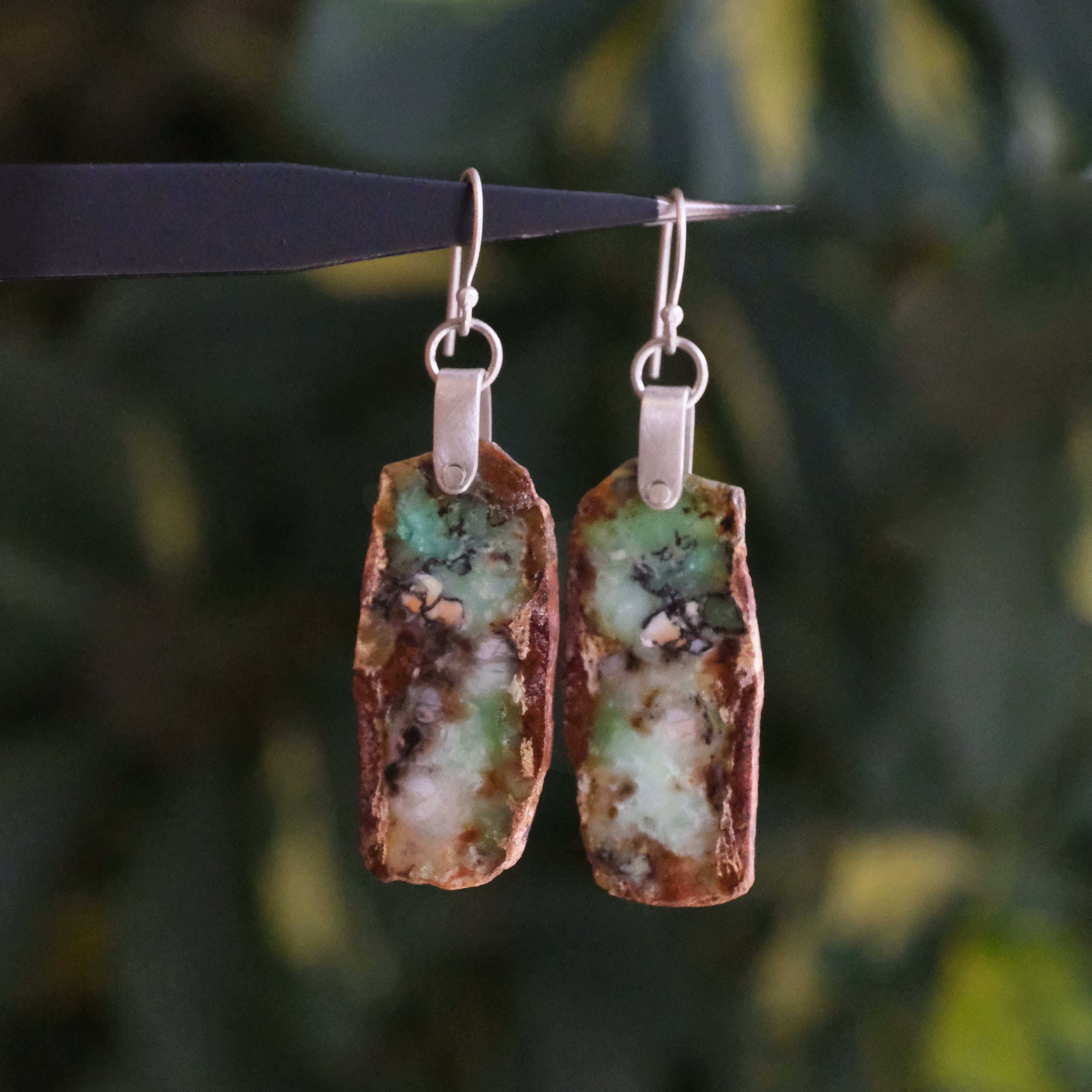 Raw Chrysoprase Saddle Earrings - One of a Kind
