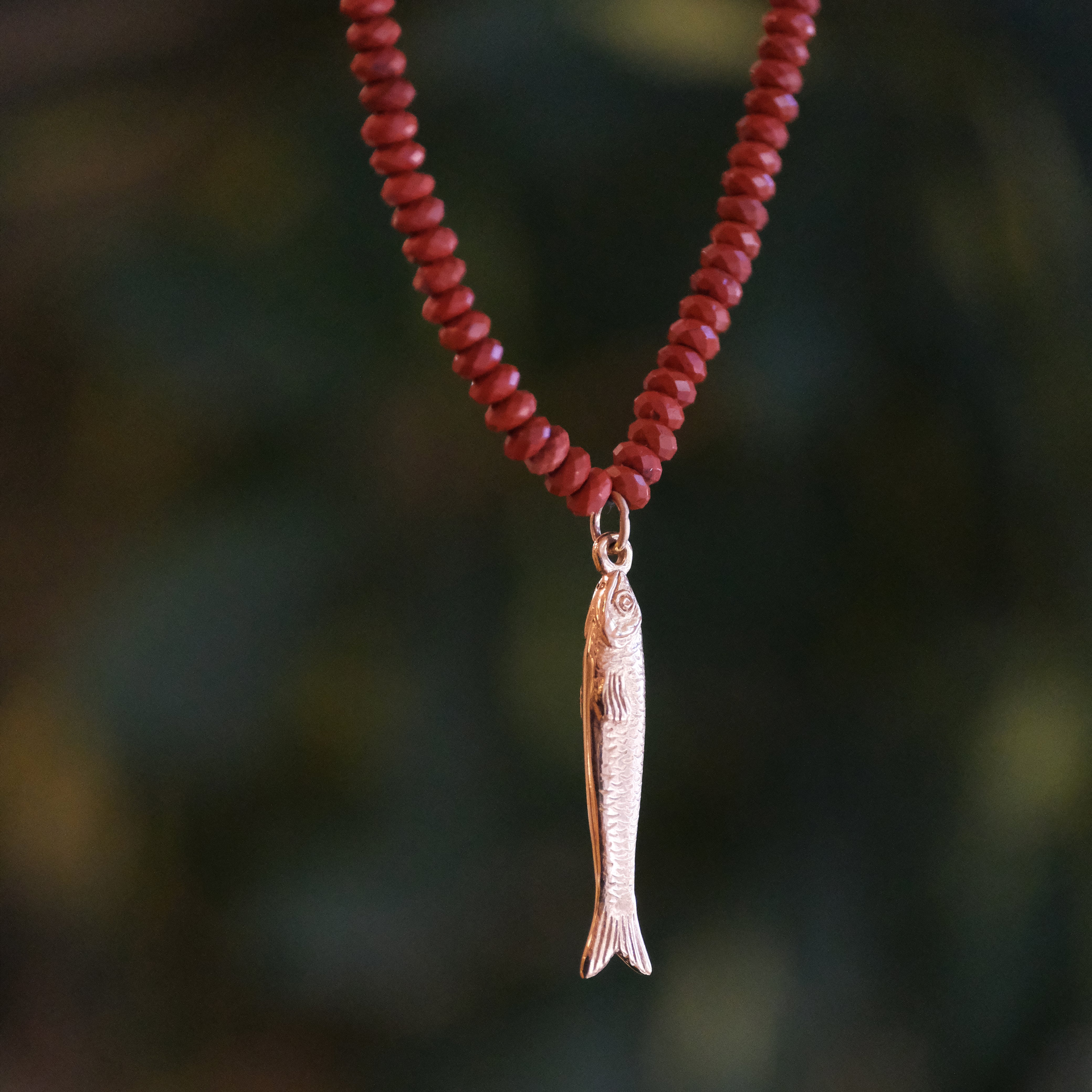 Red Jasper + Bronze Sardine Necklace