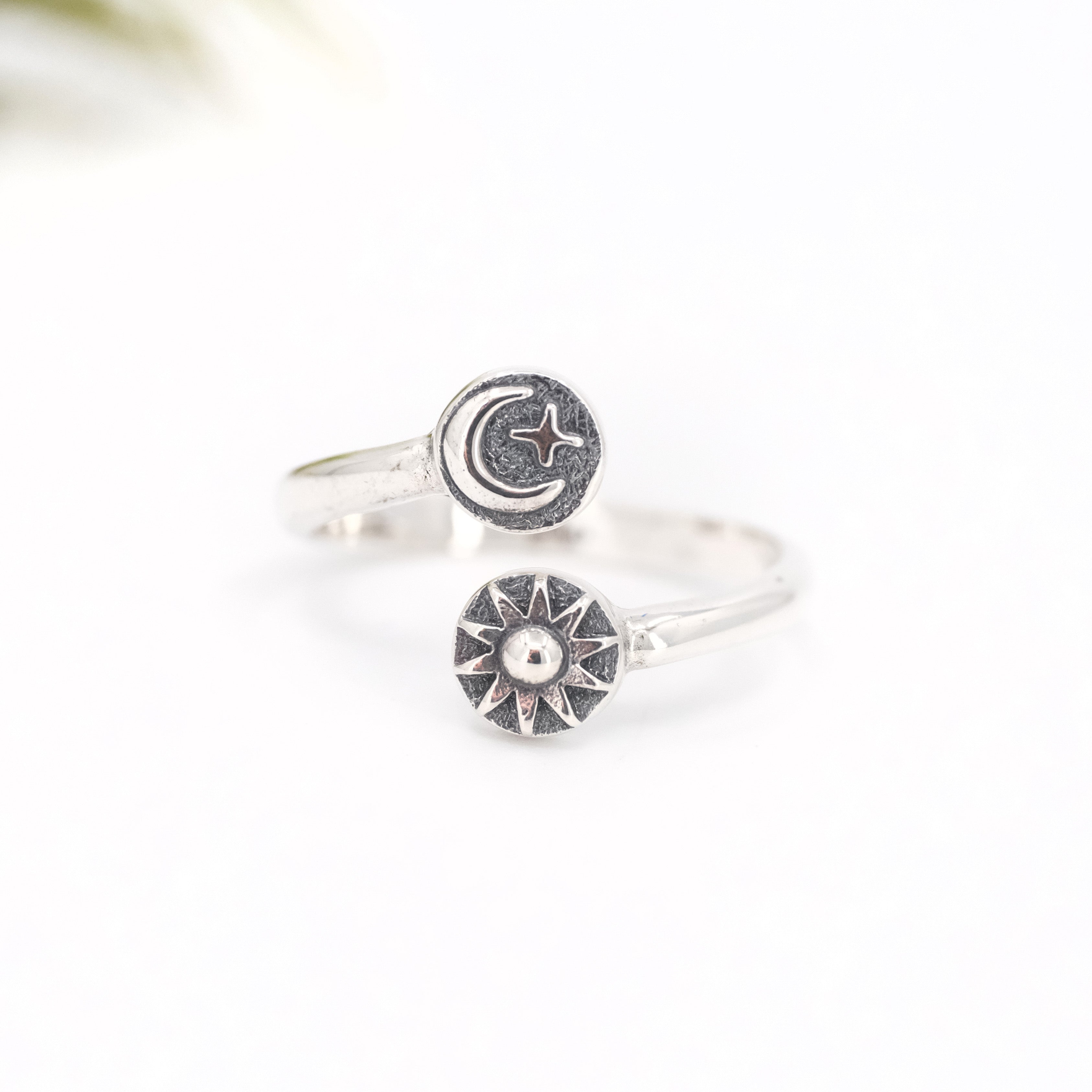 Sterling Mini Sun + Moon Ring - Adjustable