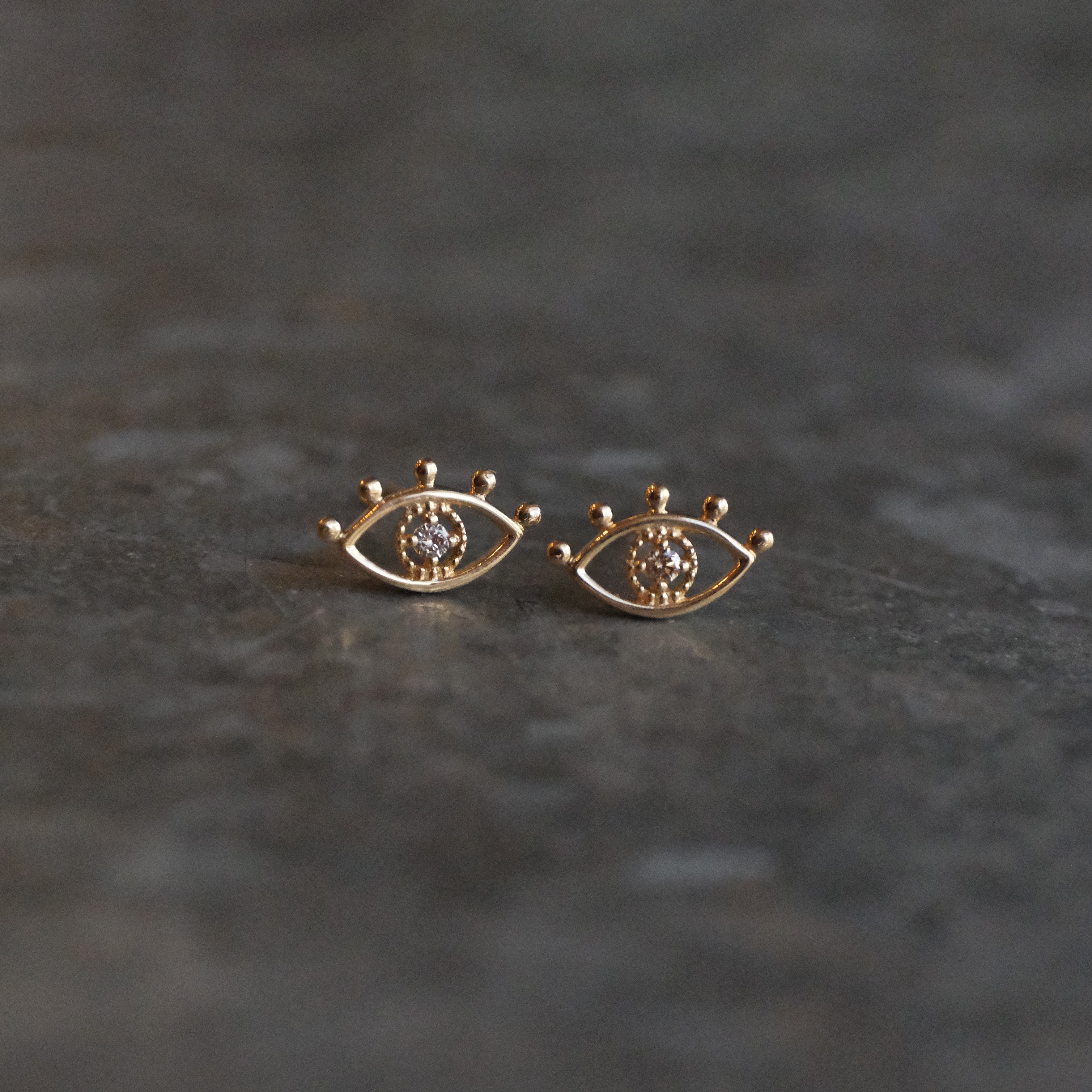 14k + Natural Diamond Evil Eye Studs