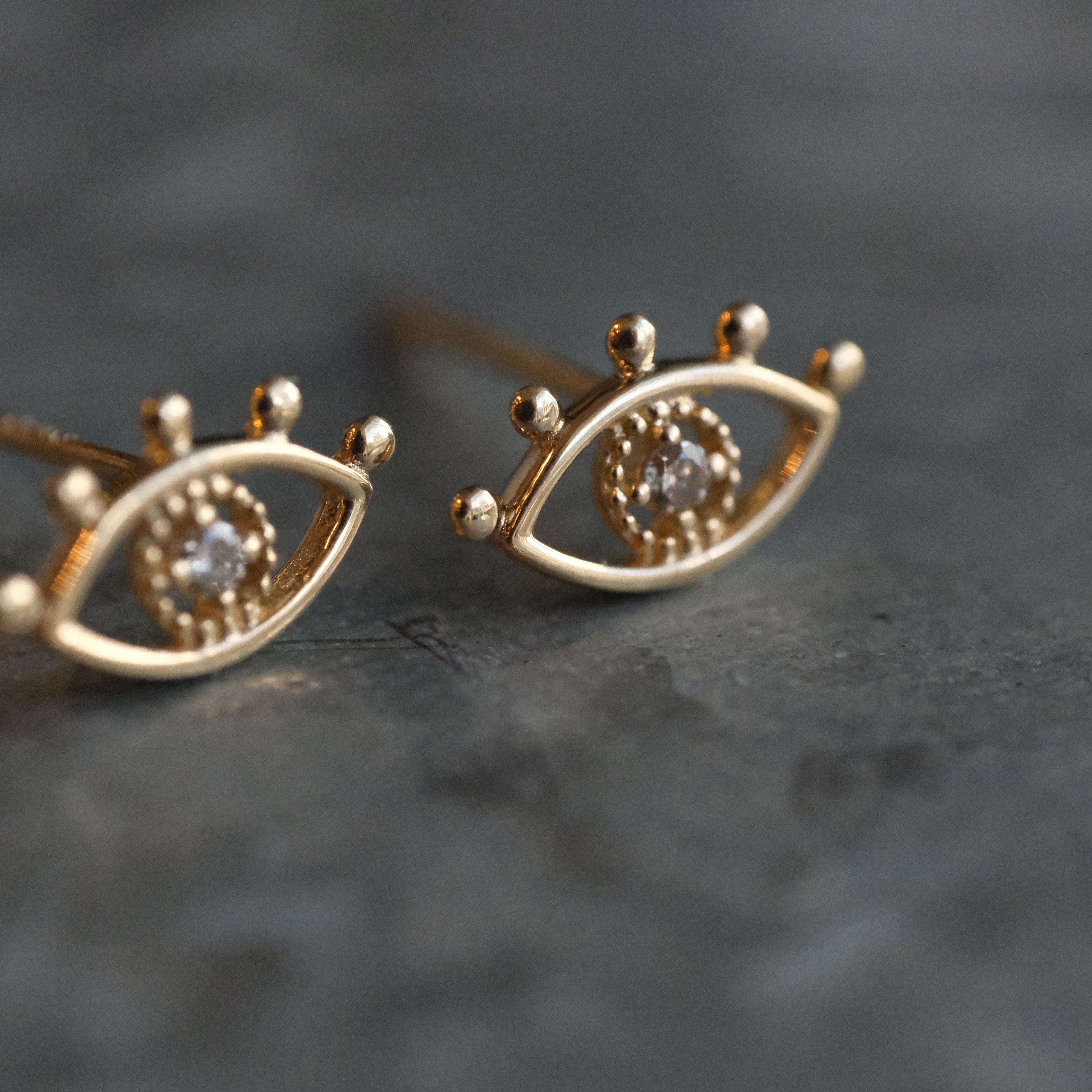 14k + Natural Diamond Evil Eye Studs