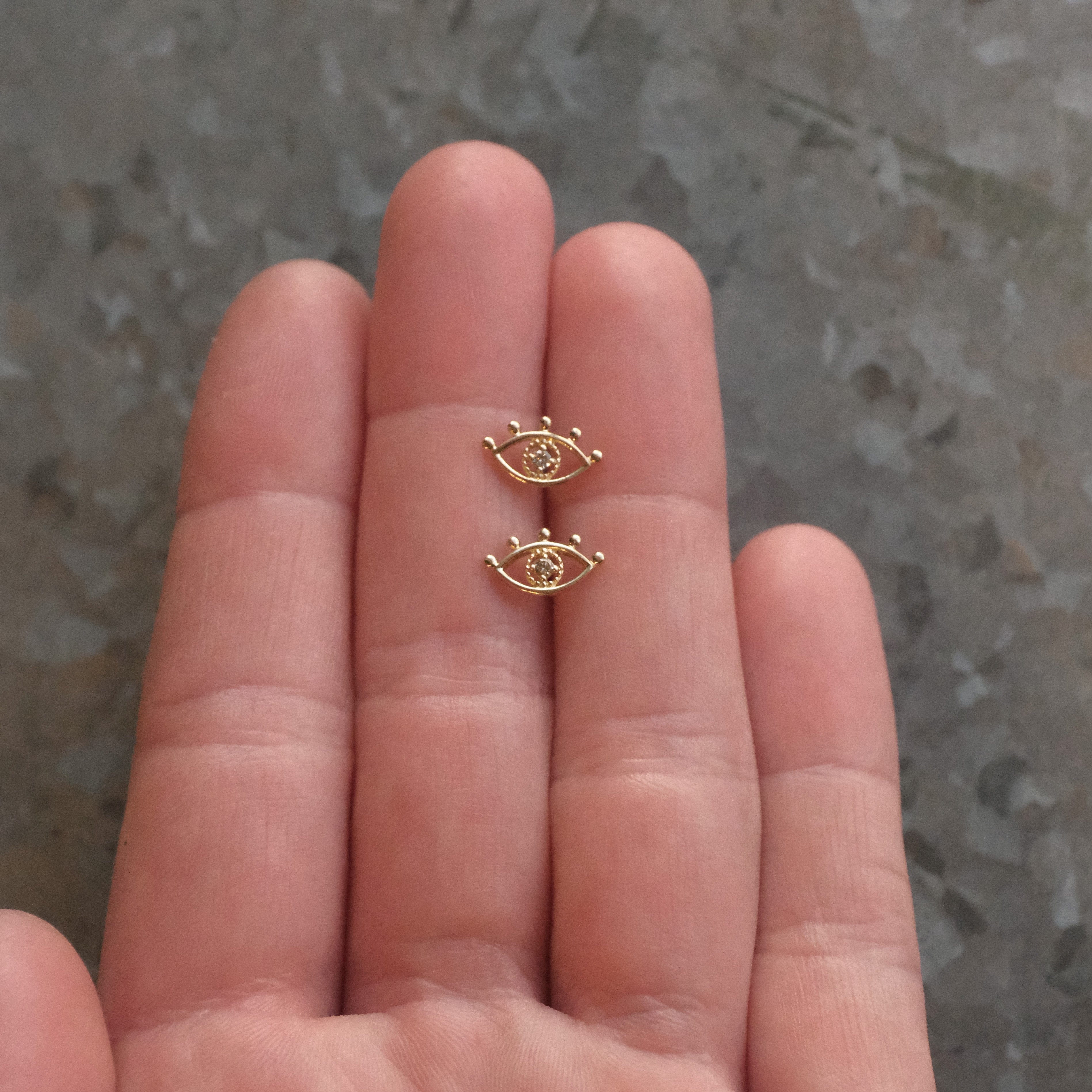 14k + Natural Diamond Evil Eye Studs