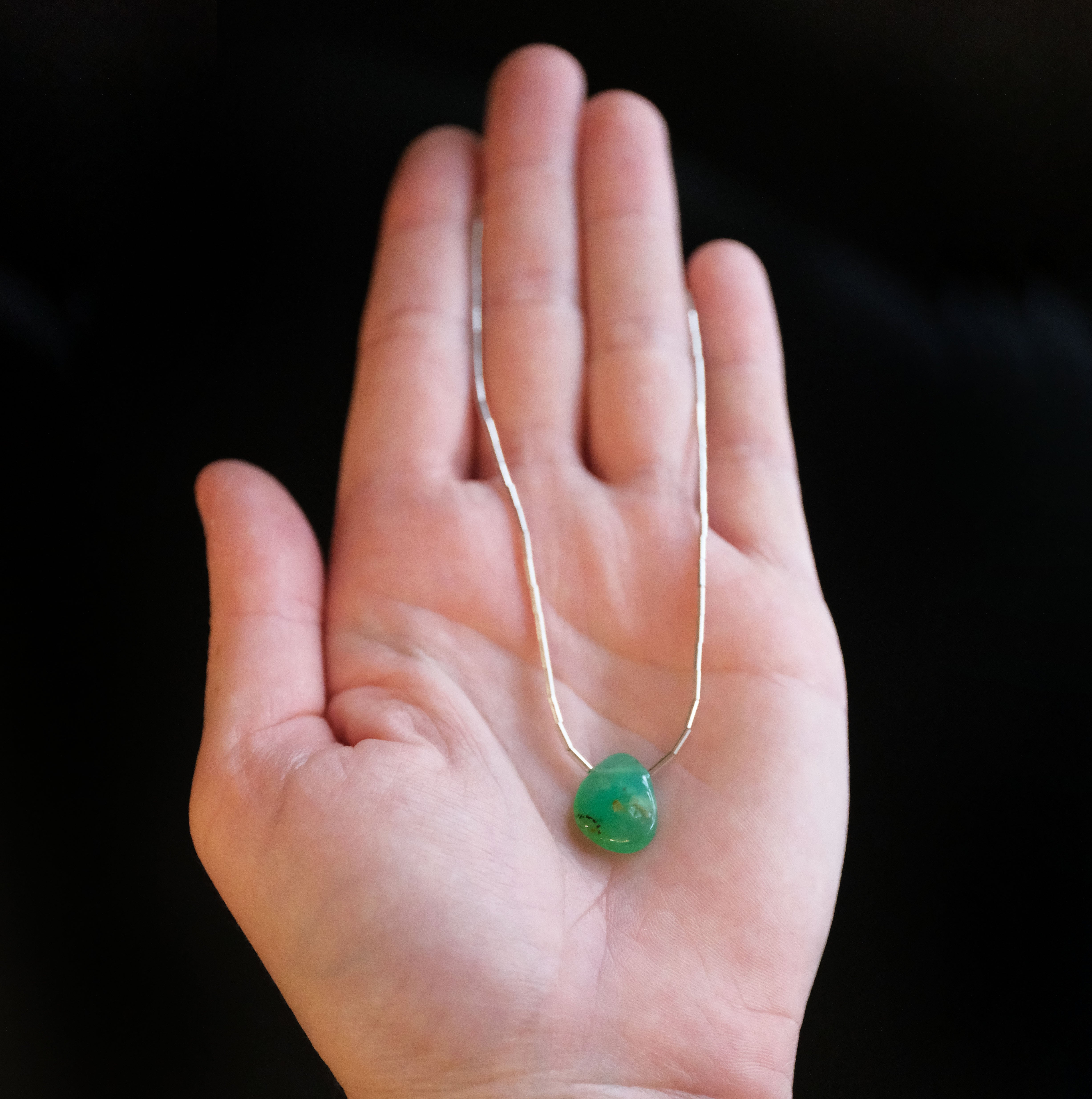 Australian Chrysoprase + Liquid Silver Necklace - One of a Kind