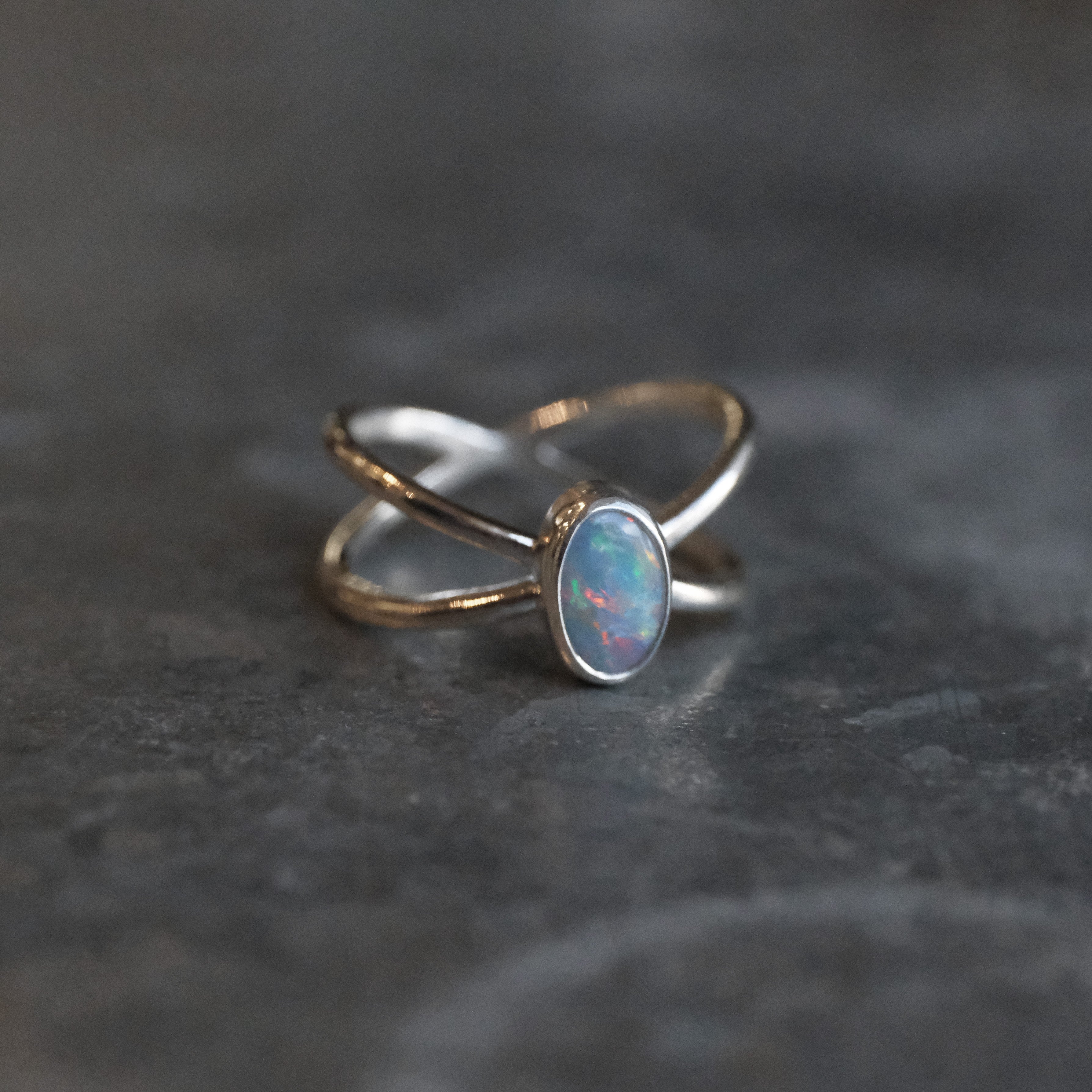 Australian Opal Atom Ring (Size 6) - One of a Kind