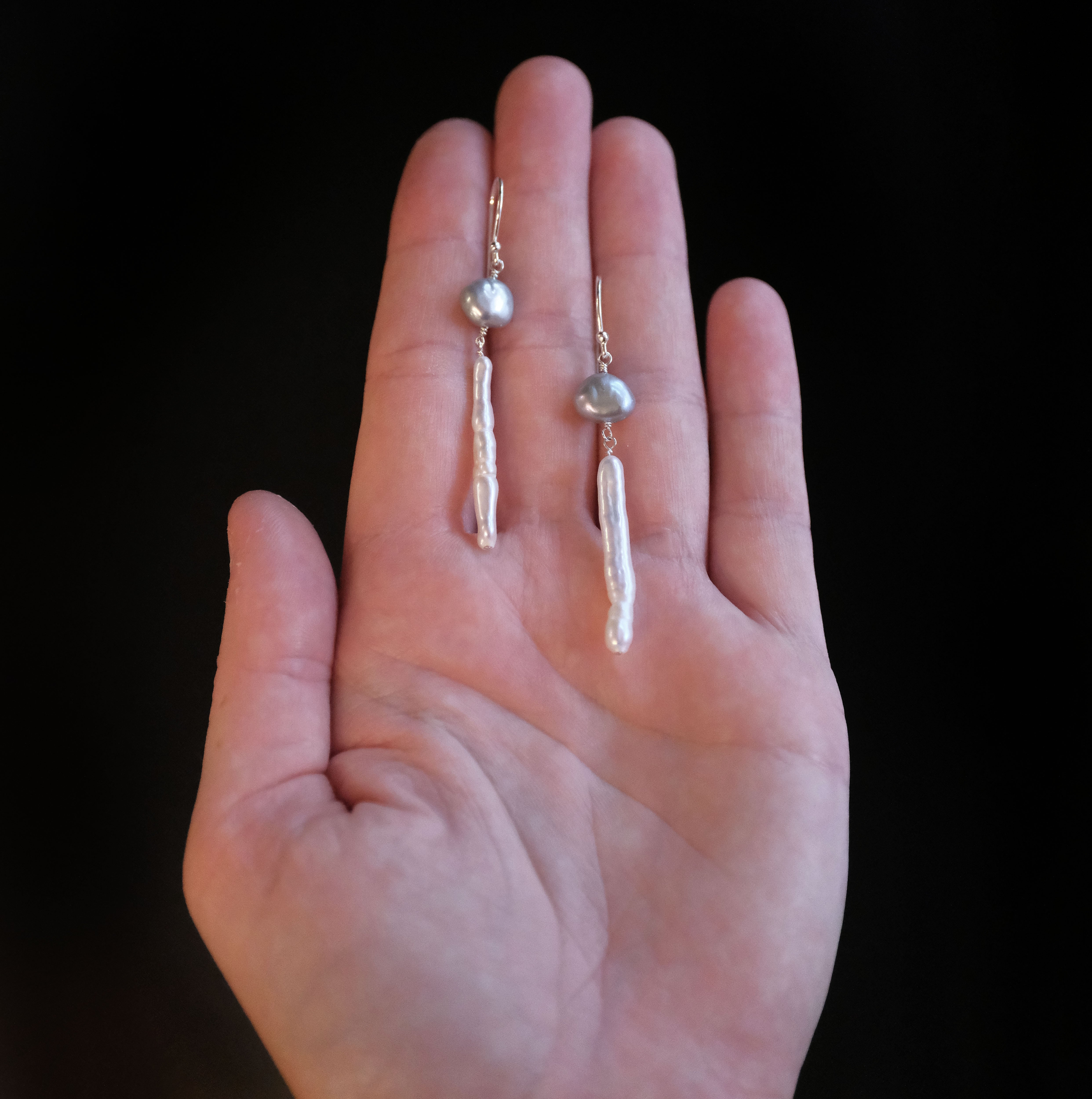 Dove Grey + White Pearl Cava Earrings