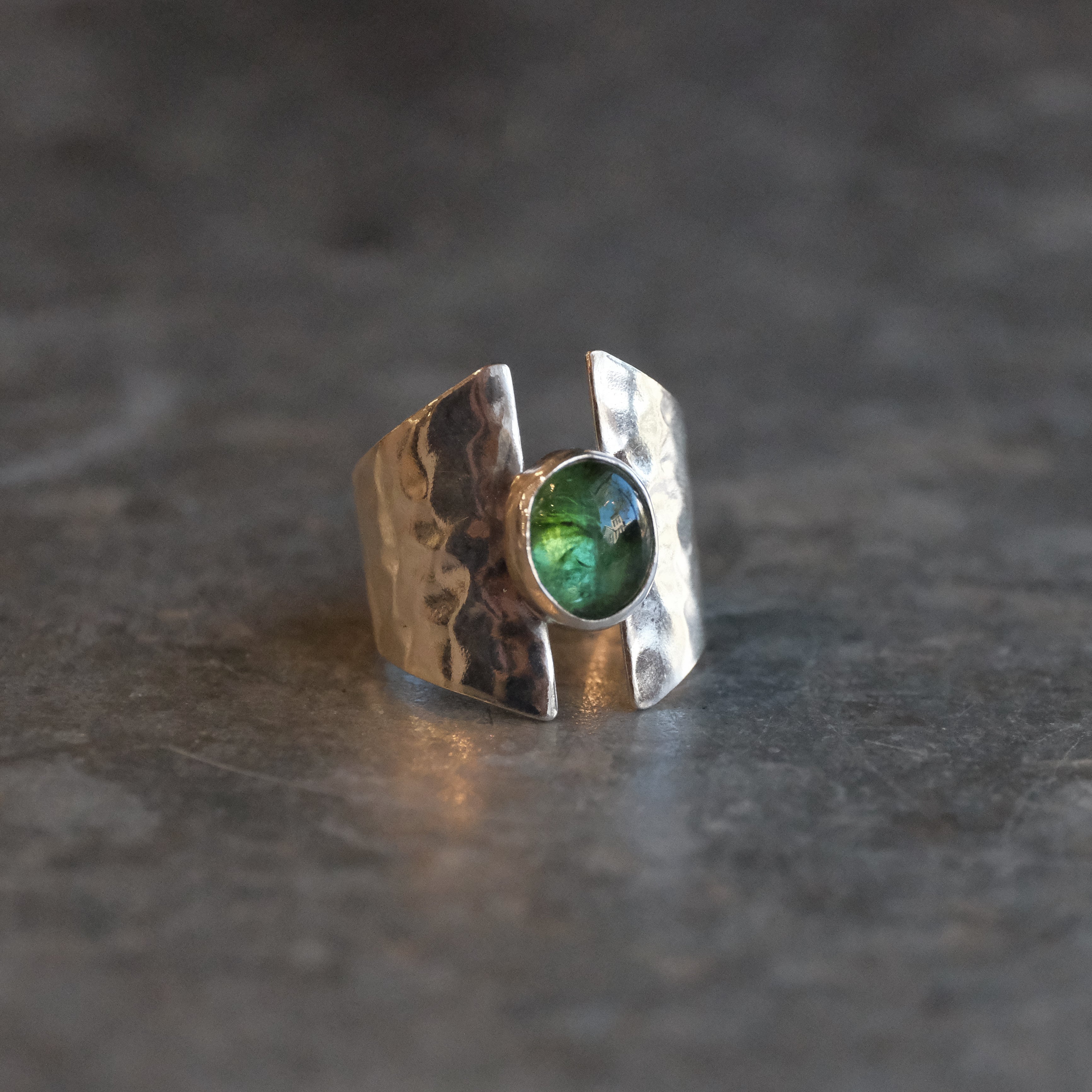 Green Tourmaline Shield Ring (Size 7.5) - One of a Kind