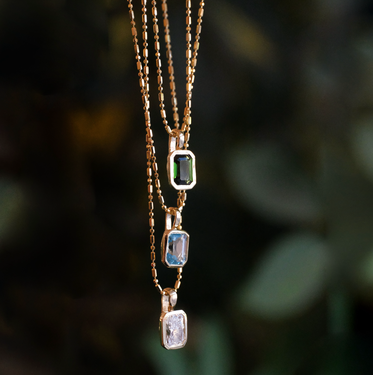 14k + Swiss Blue Topaz Lyon Necklace