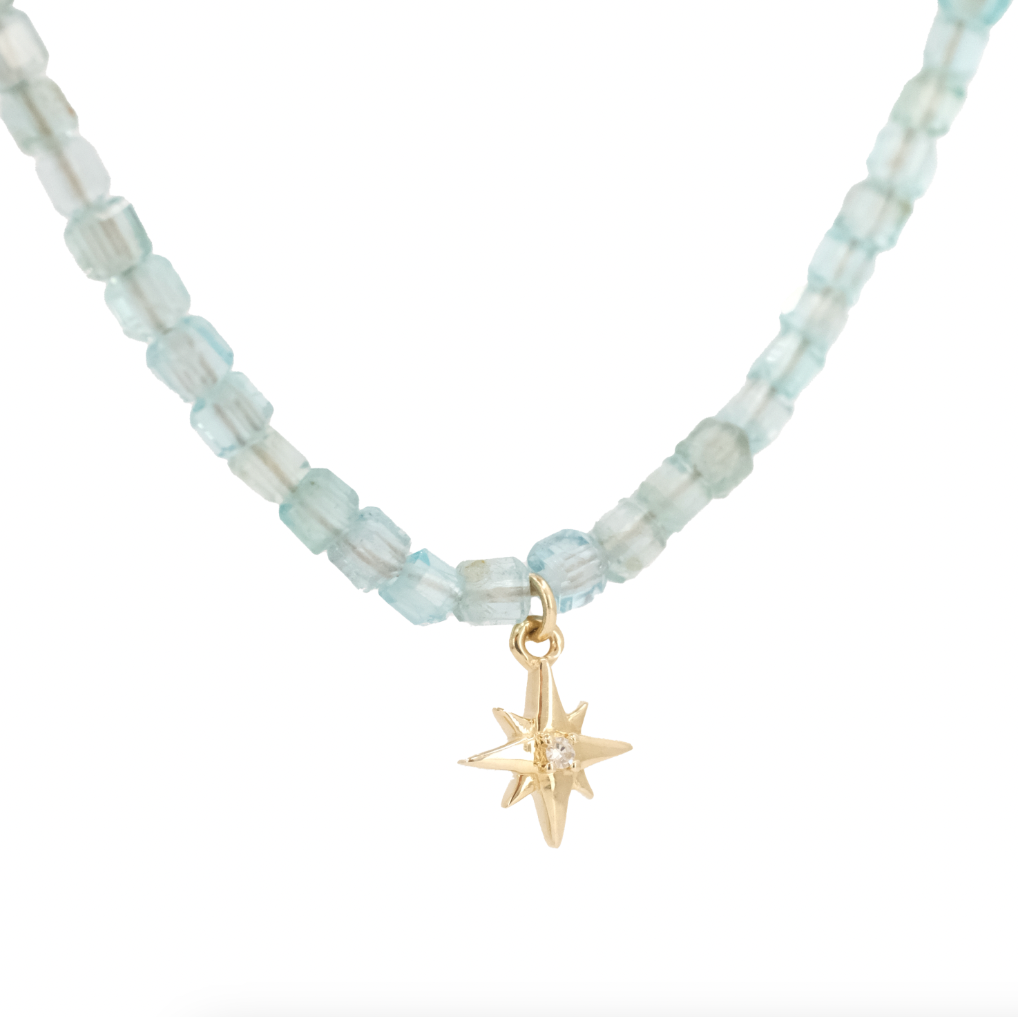 14k Apatite + Diamond Star Necklace