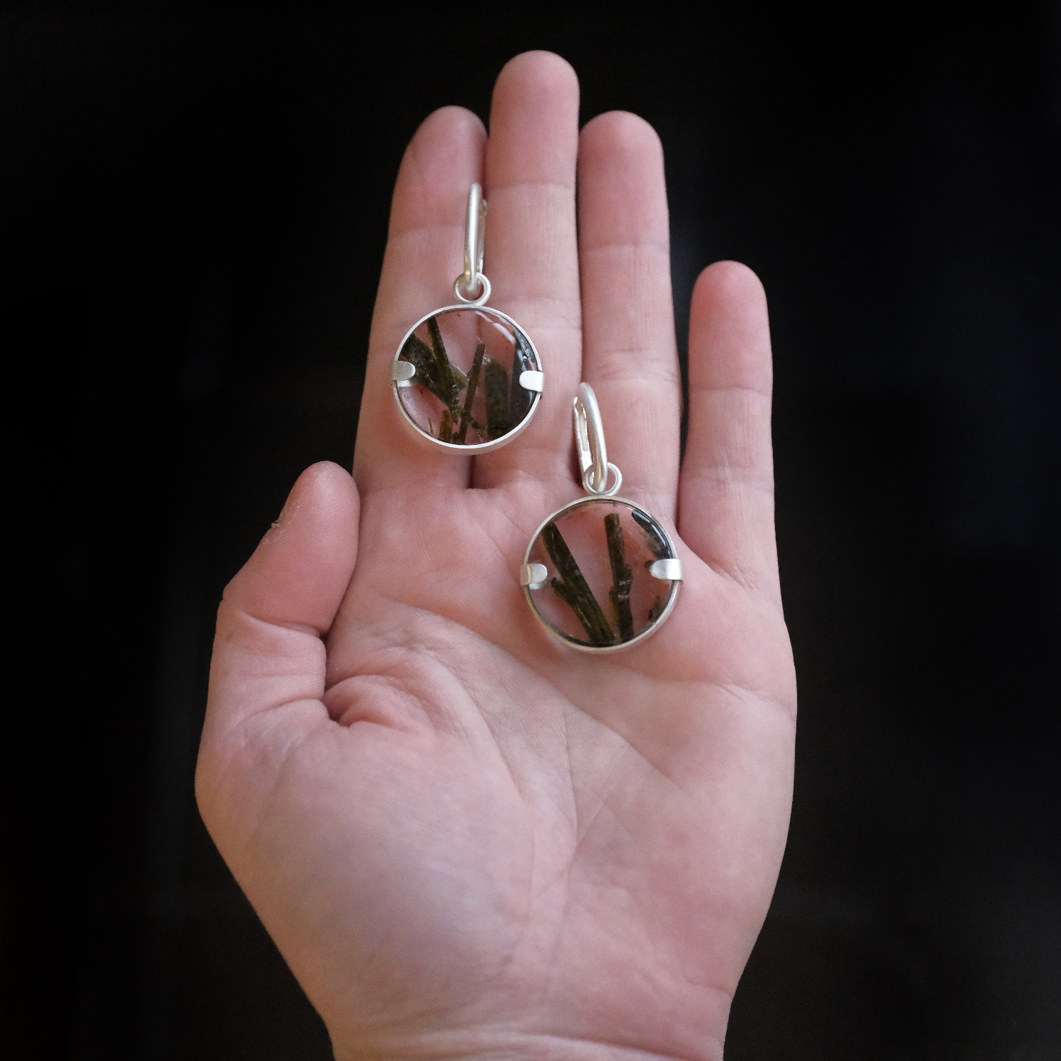 Epidote in Quartz Grassy Knoll Earrings - One of a Kind