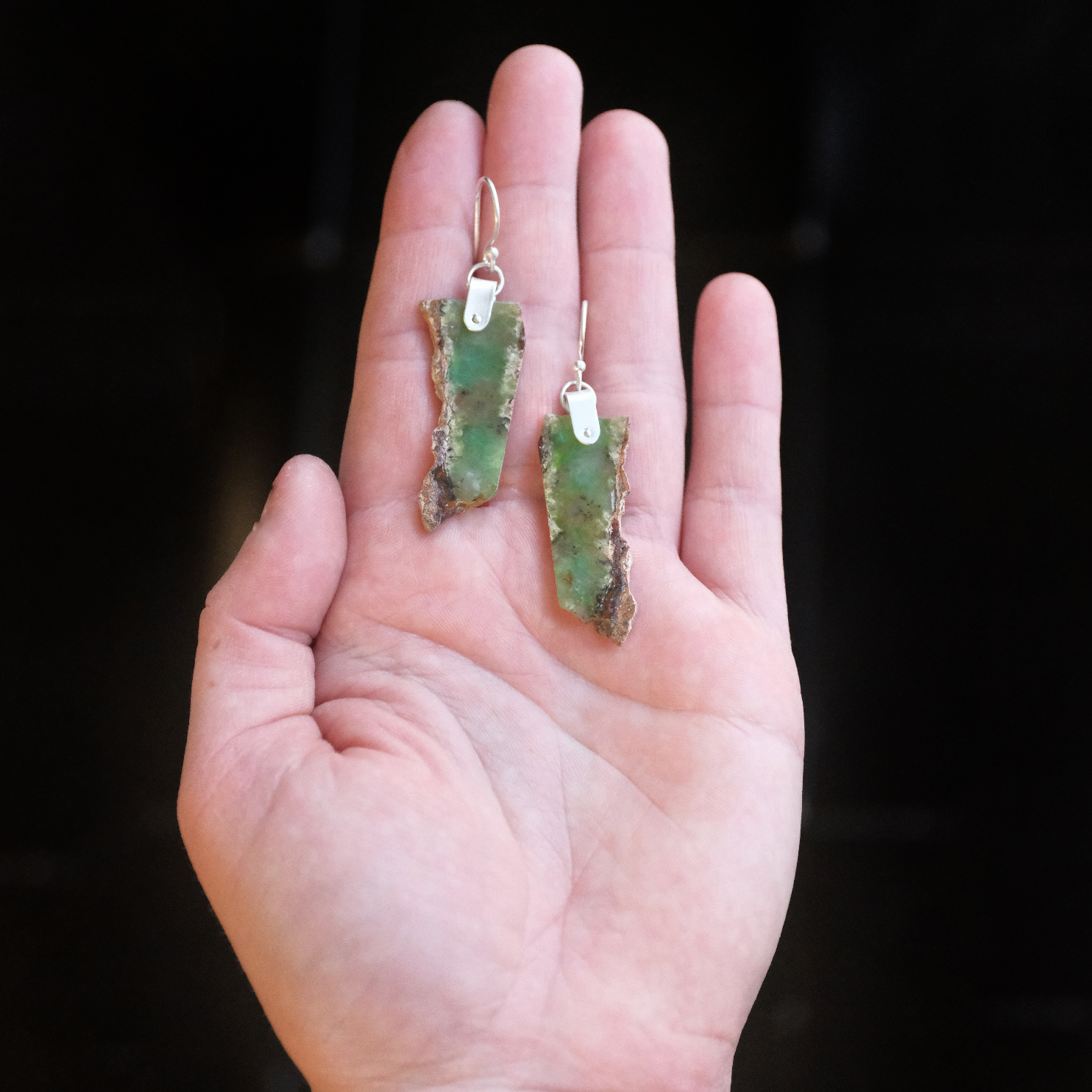 Raw Chrysoprase Saddle Earrings - One of a Kind
