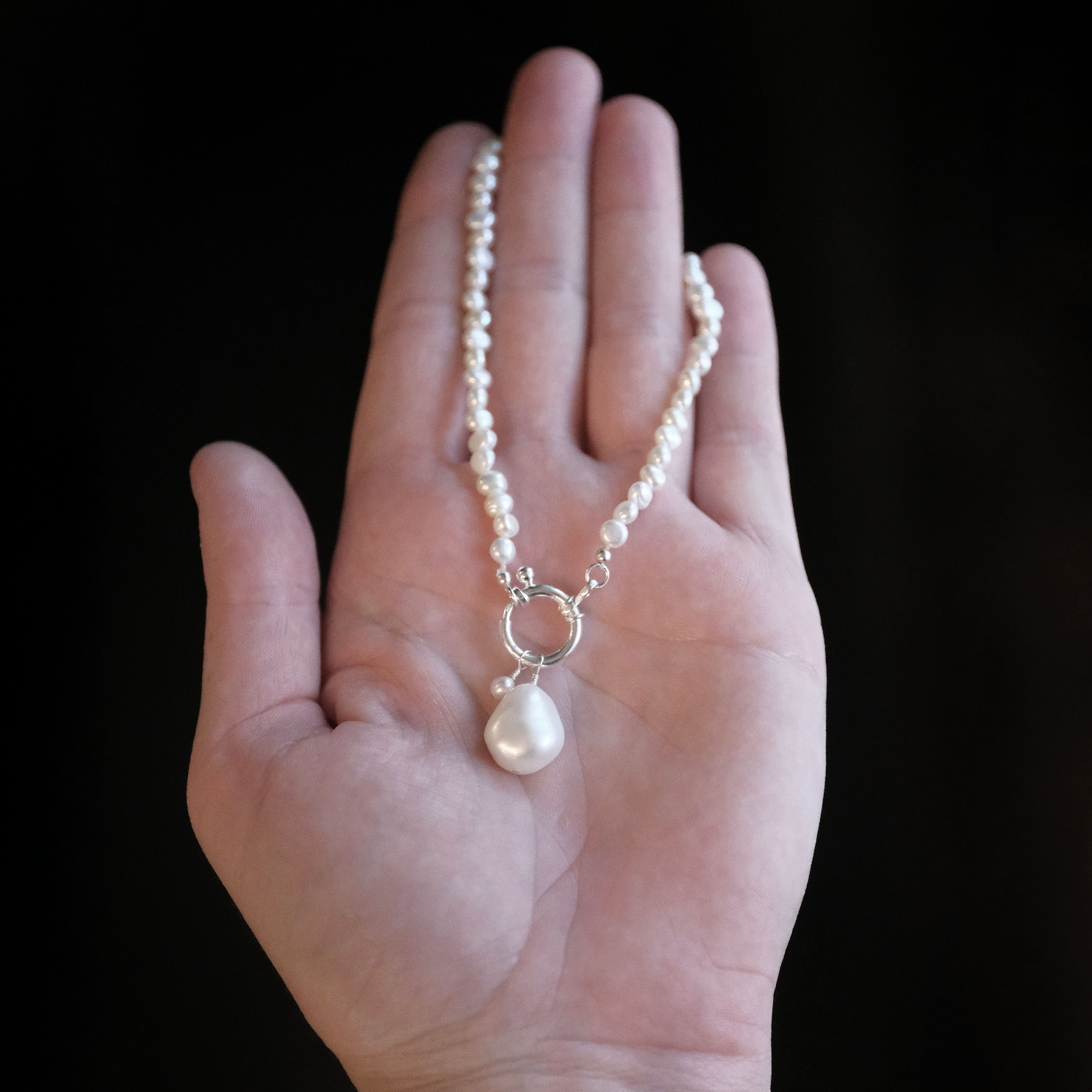 Freshwater Pearl + Sterling Charm Keeper Necklace - One of a Kind