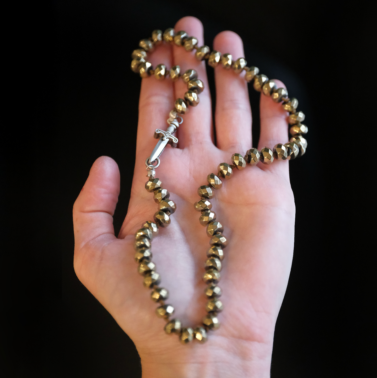Knotted Pyrite + Sterling Dagger Necklace